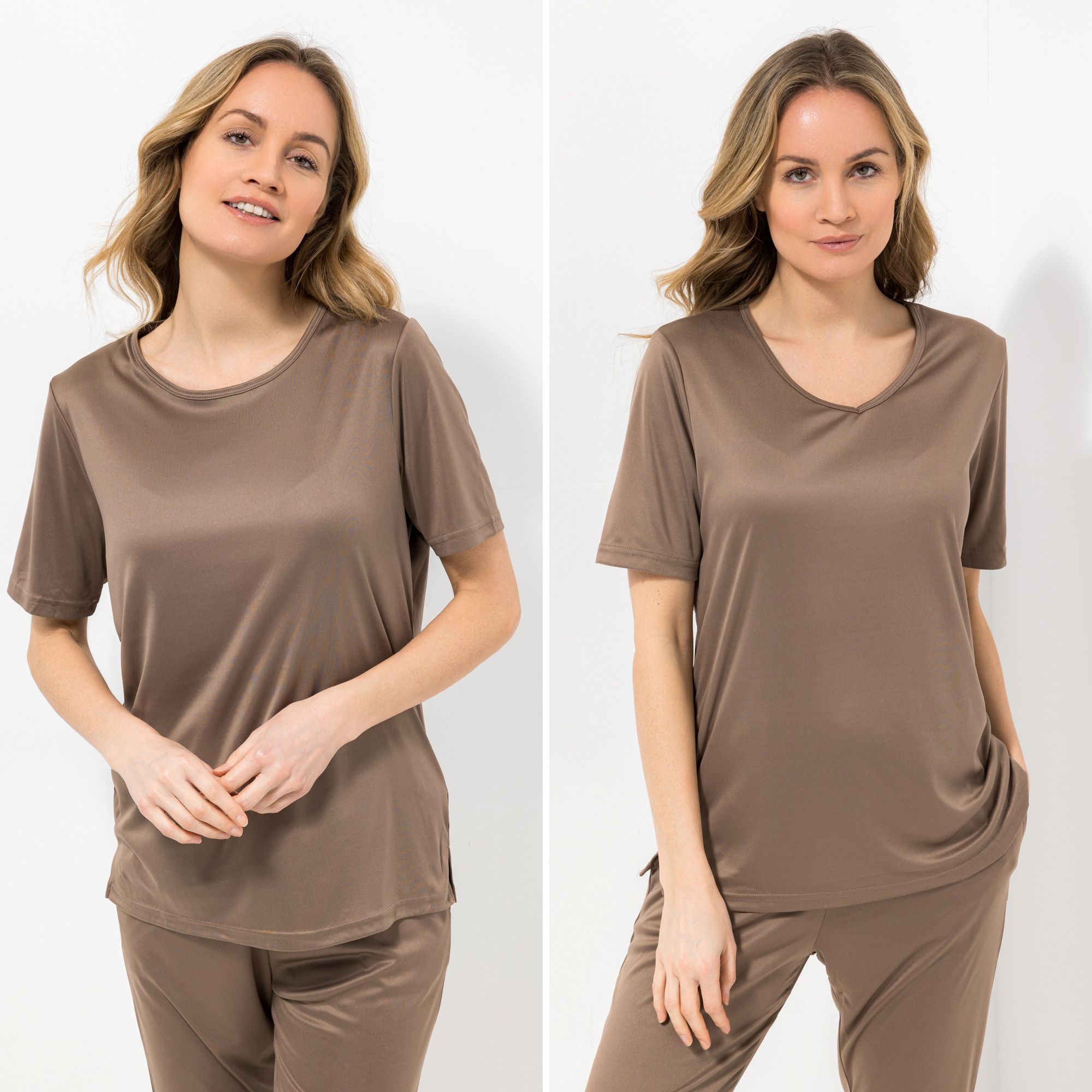 JERYMOOD HOMEWEAR 2 Shirts, 1/2-Arm Mikrofaser 1x Rundhalsausschnitt 1x V-Ausschnitt