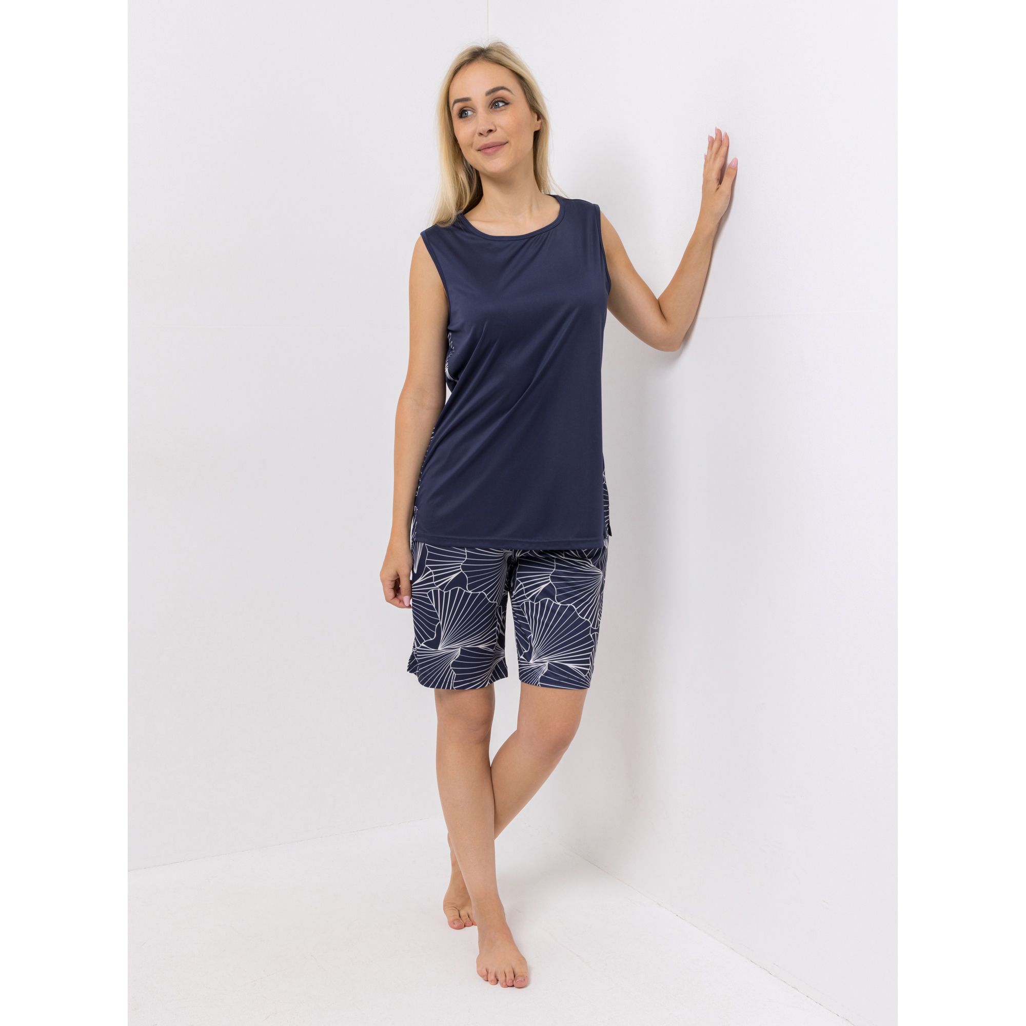 LITTLE ROSE Pyjama, ohne Arm Rundhalsausschnitt Mikrofaser bedruckter Bermuda