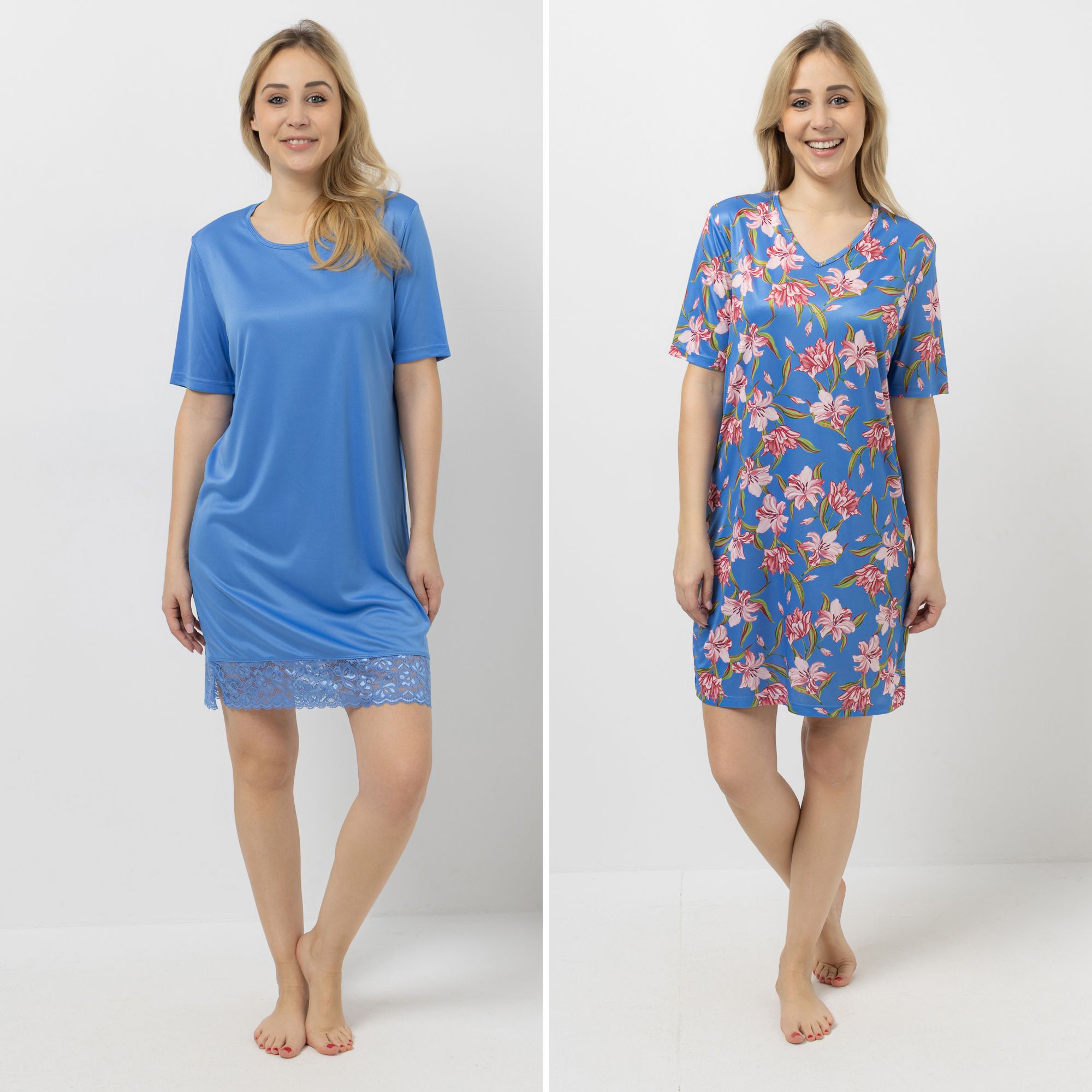 LITTLE ROSE 2 Bigshirts, 1/2-Arm Mikrofaser Ausschnittvariationen 1x uni, 1x bedruckt