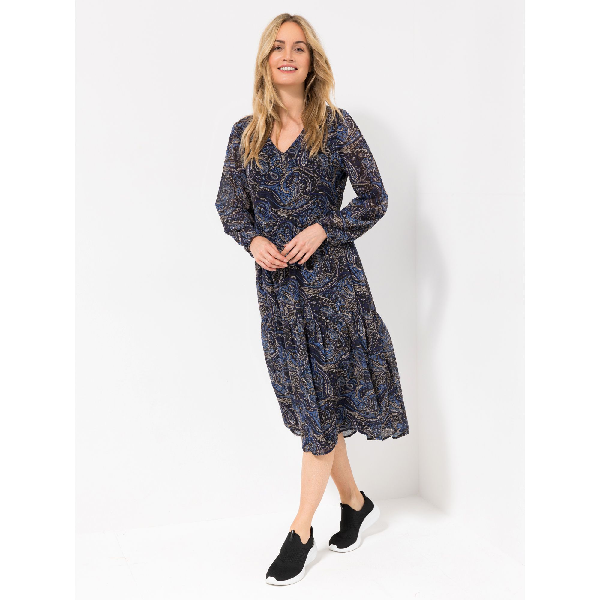 VIA MILANO Kleid, 1/1-Arm V-Ausschnitt gefüttert Paisley-Druck