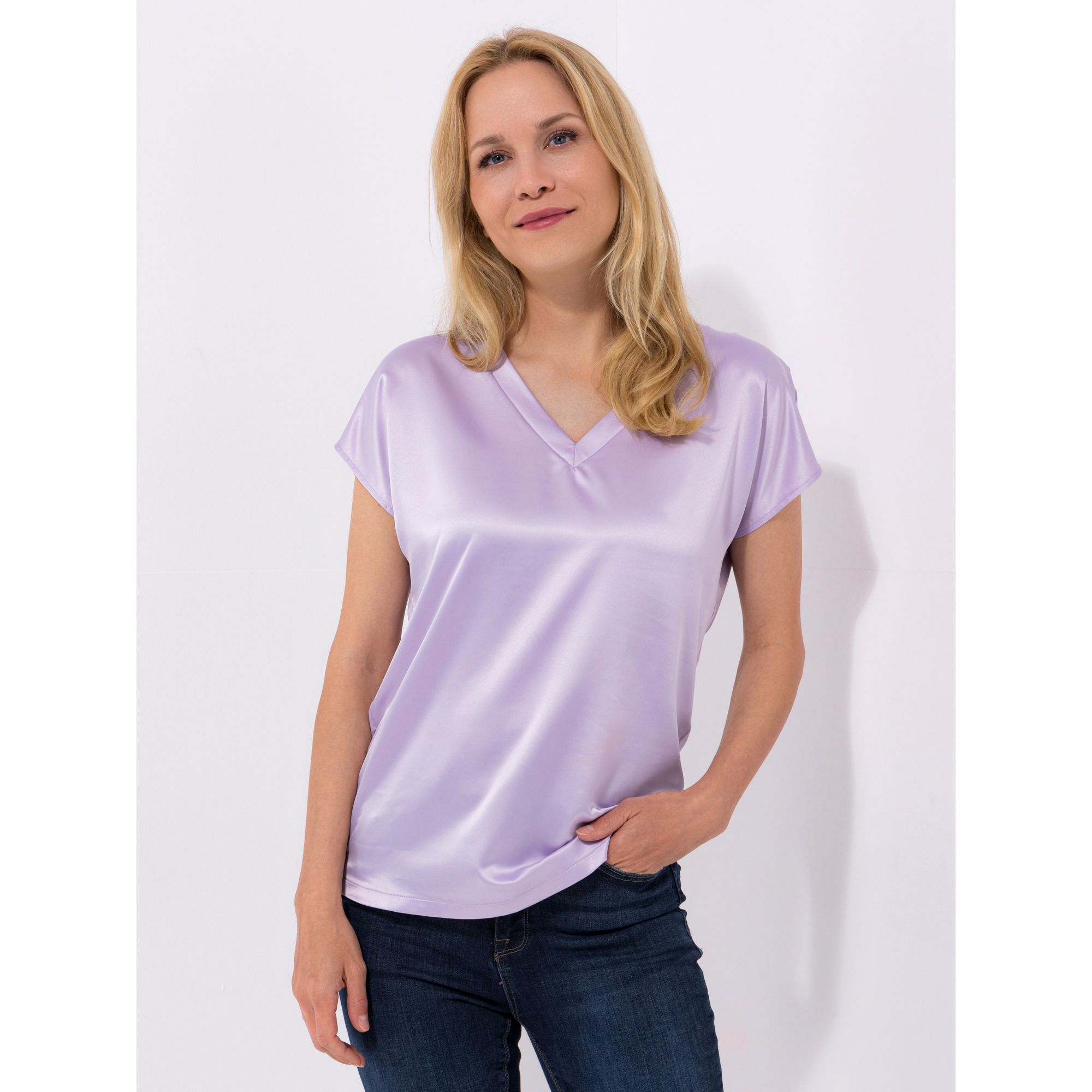 VIA MILANO Blusenshirt V-Ausschnitt Materialmix leger weit