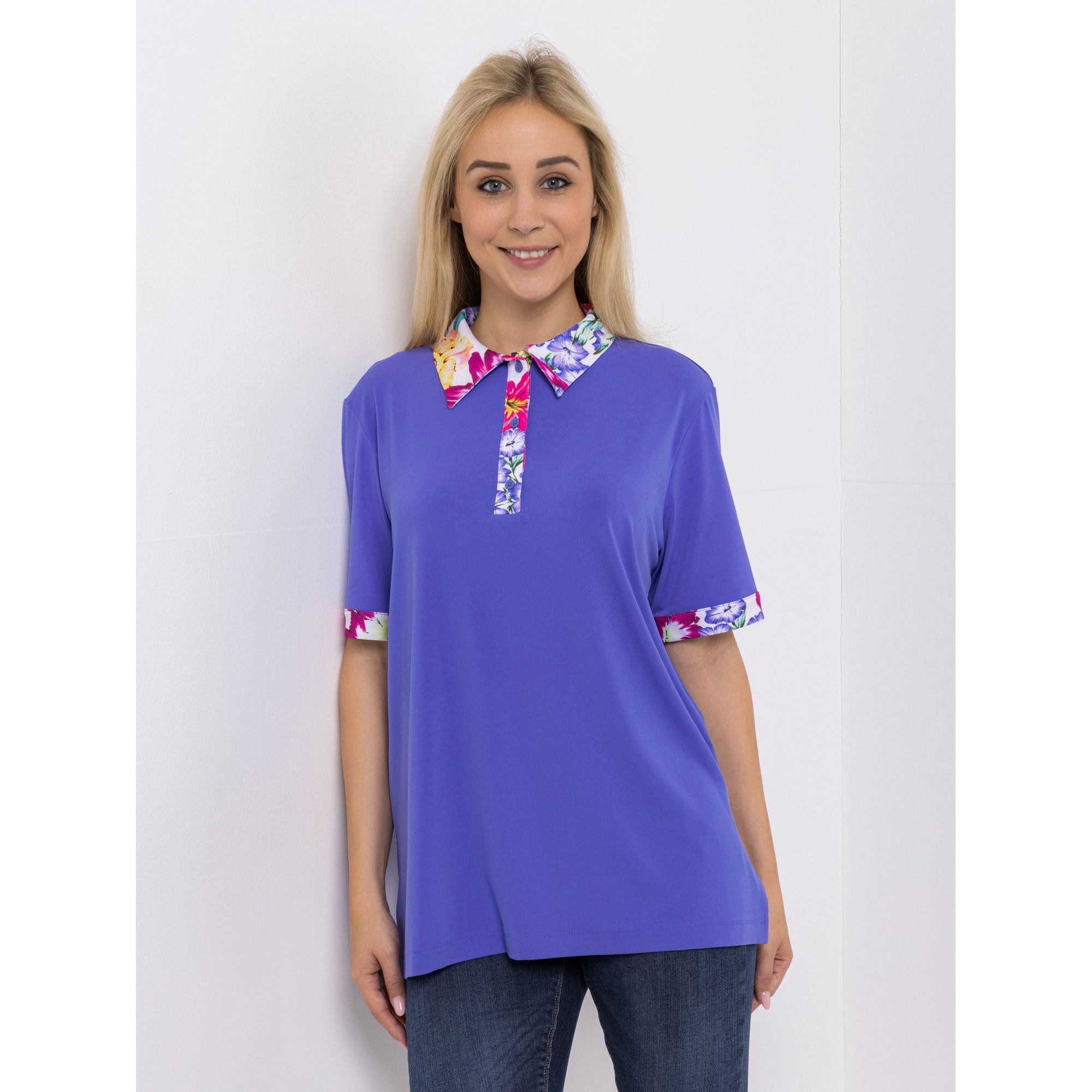 IN-PRINT Poloshirt, 1/2-Arm Blusenkragen Seitenschlitze Knopfleiste