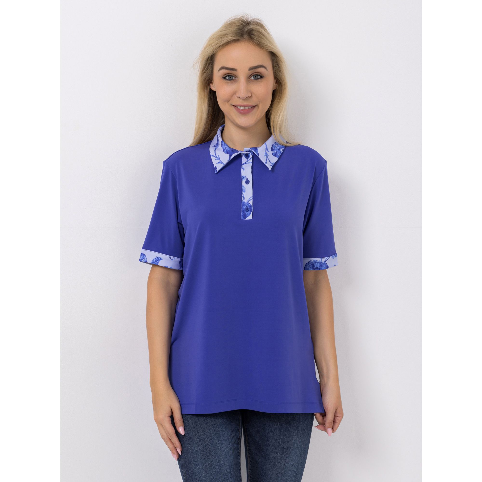 IN-PRINT Poloshirt, 1/2-Arm Blusenkragen Seitenschlitze Knopfleiste