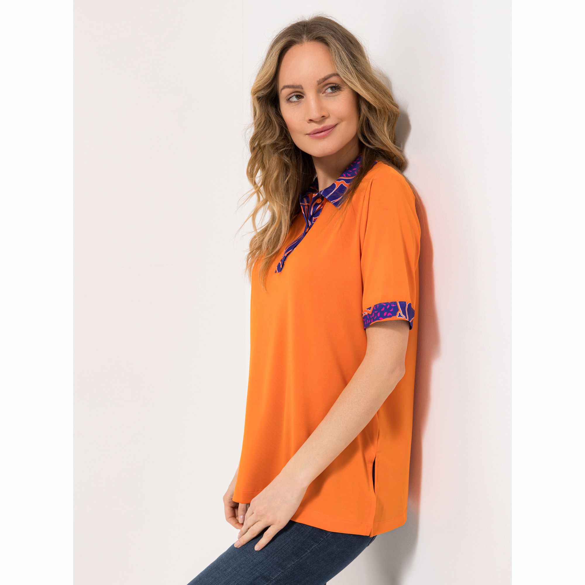 IN-PRINT Poloshirt, 1/2-Arm Blusenkragen Seitenschlitze Knopfleiste