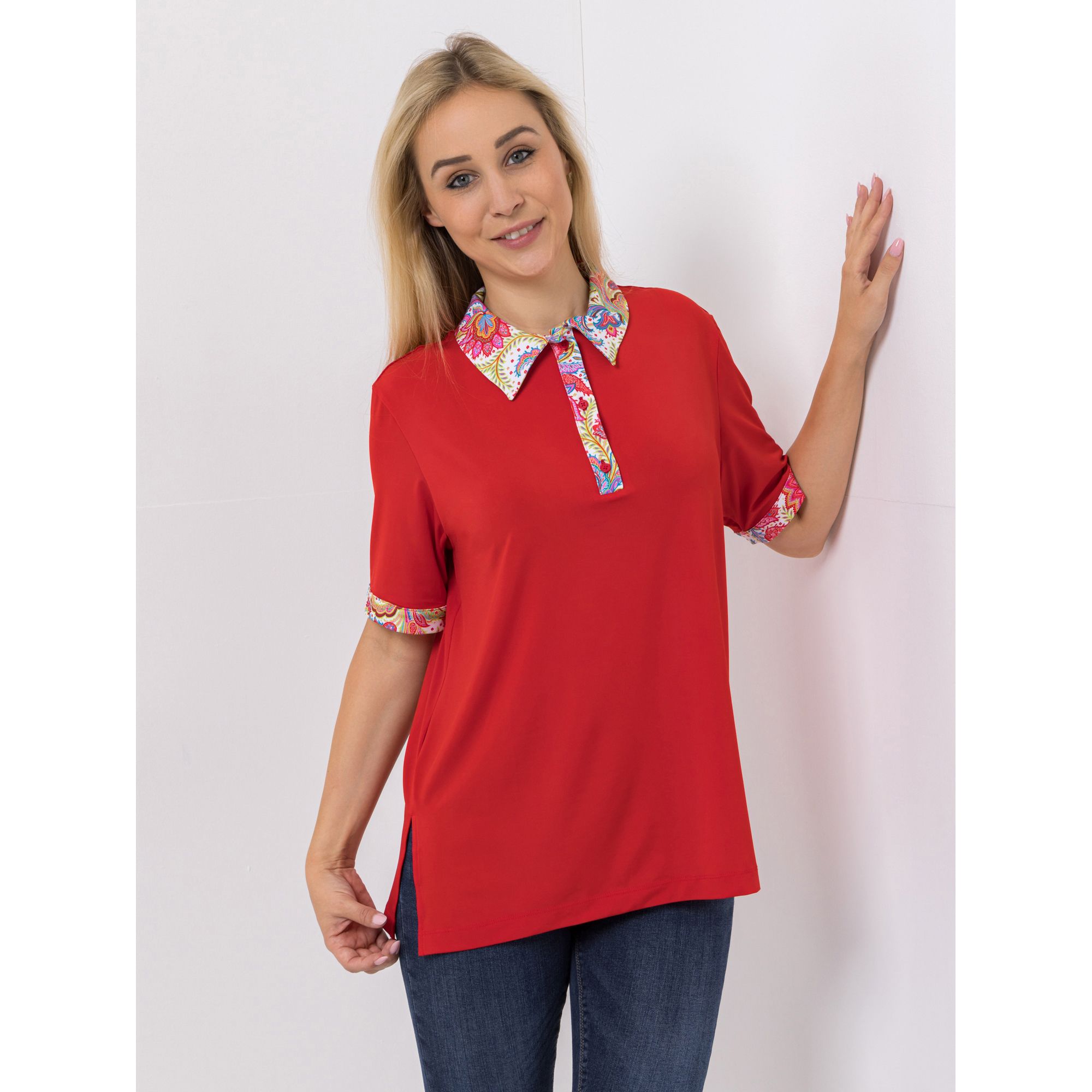 IN-PRINT Poloshirt, 1/2-Arm Blusenkragen Seitenschlitze Knopfleiste