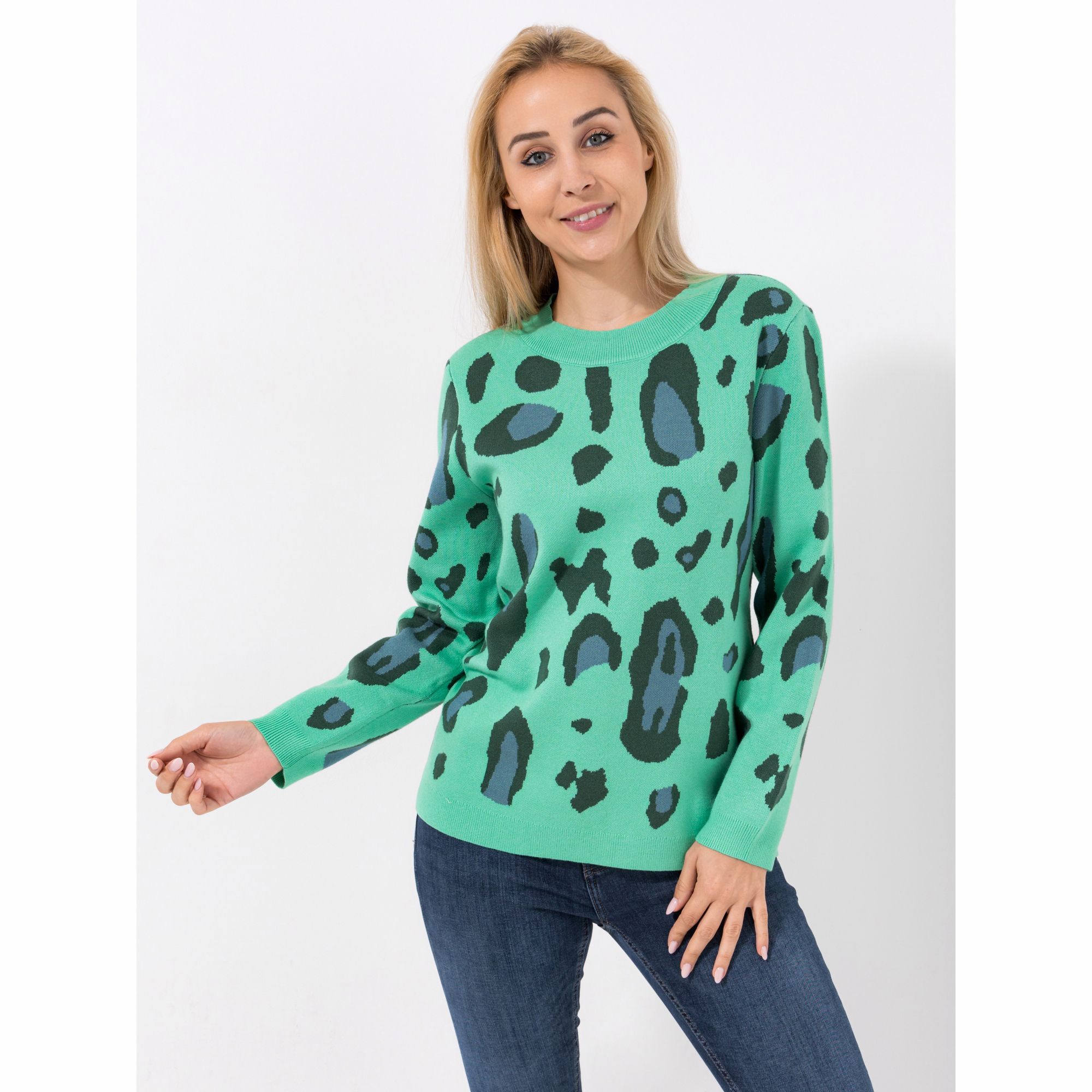 CASHMASOFT Pullover, 1/1-Arm Cashmeregriff Rundhalsausschnitt Animal-Druck