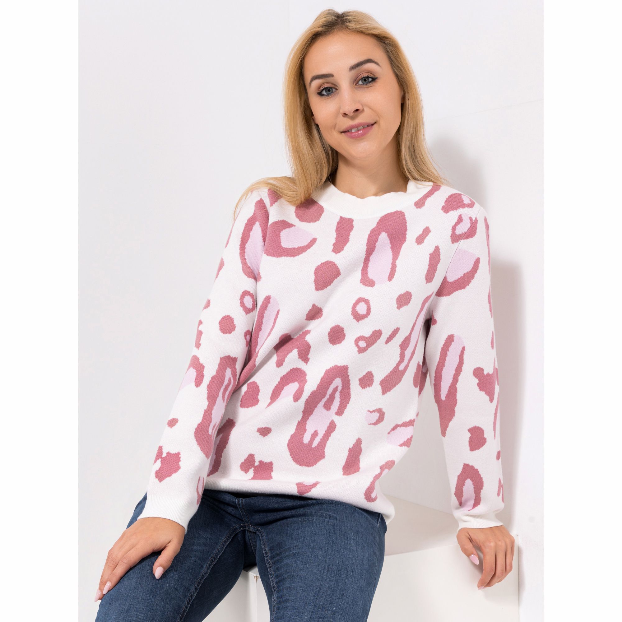 CASHMASOFT Pullover, 1/1-Arm Cashmeregriff Rundhalsausschnitt Animal-Druck