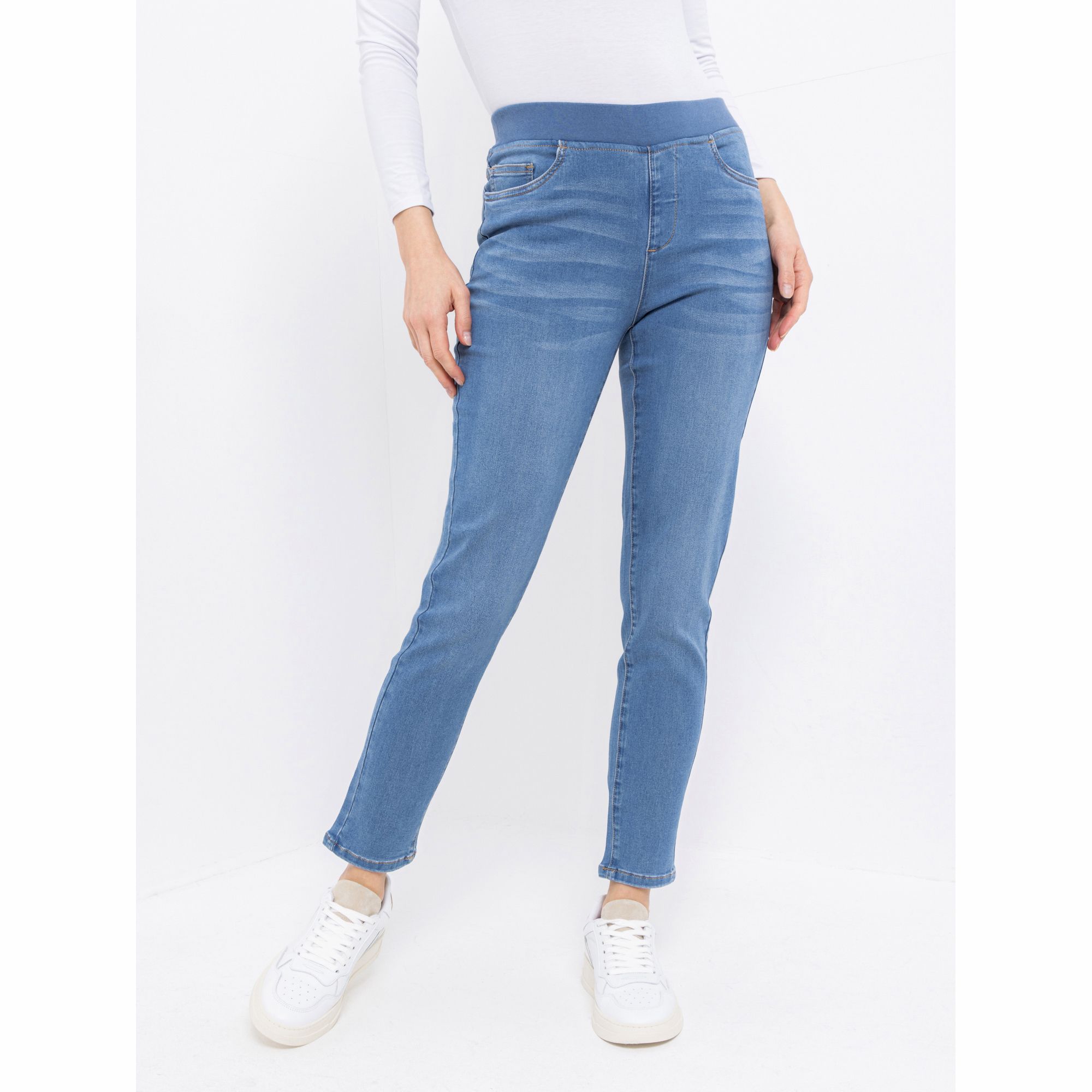 DENIM & CO Jeggings, knöchellang 5-Pocket-Style Rundumdehnbund Eingrifftaschen