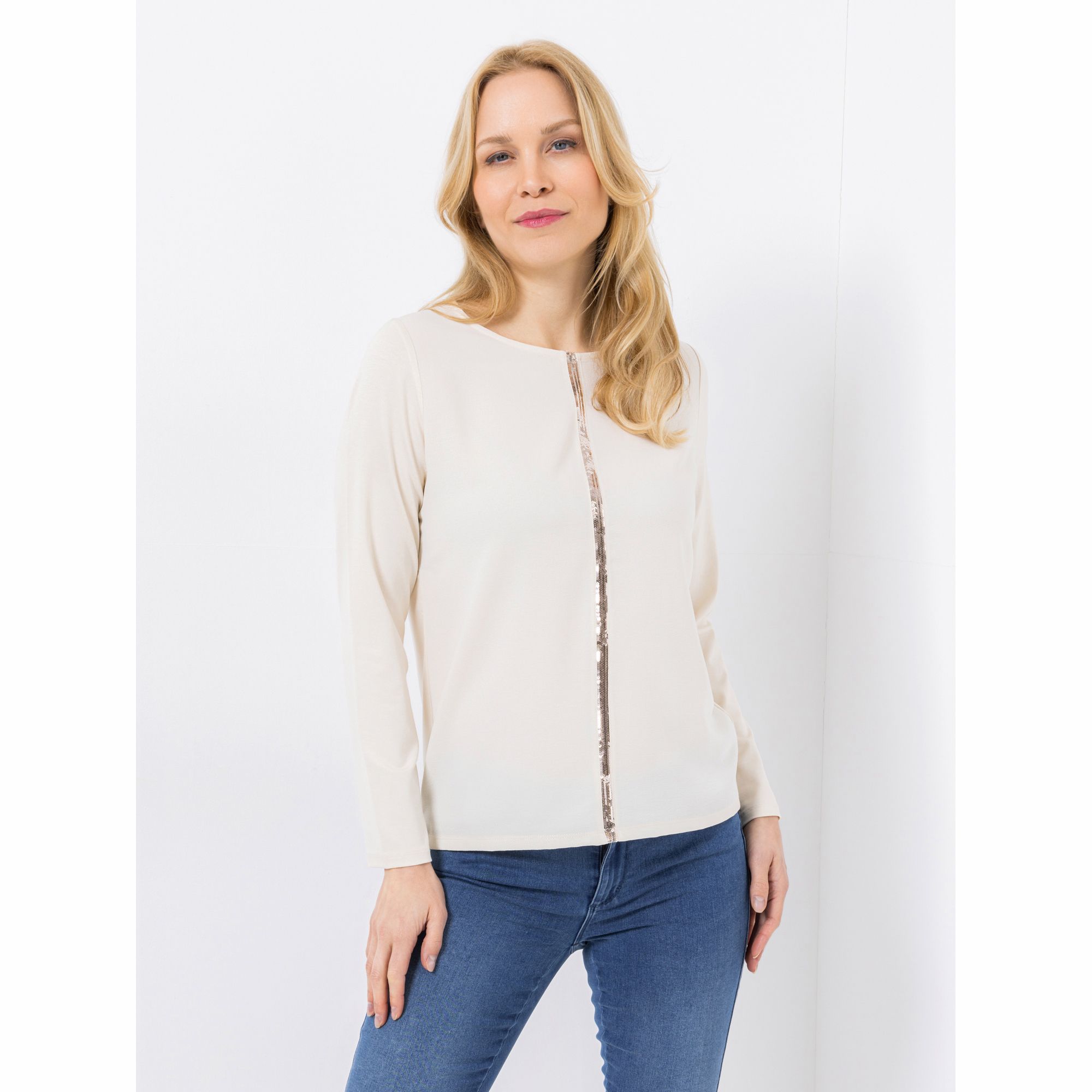 VIA MILANO Blusen-Shirt 1/1-Arm Paillietten-Detail figurumspielend