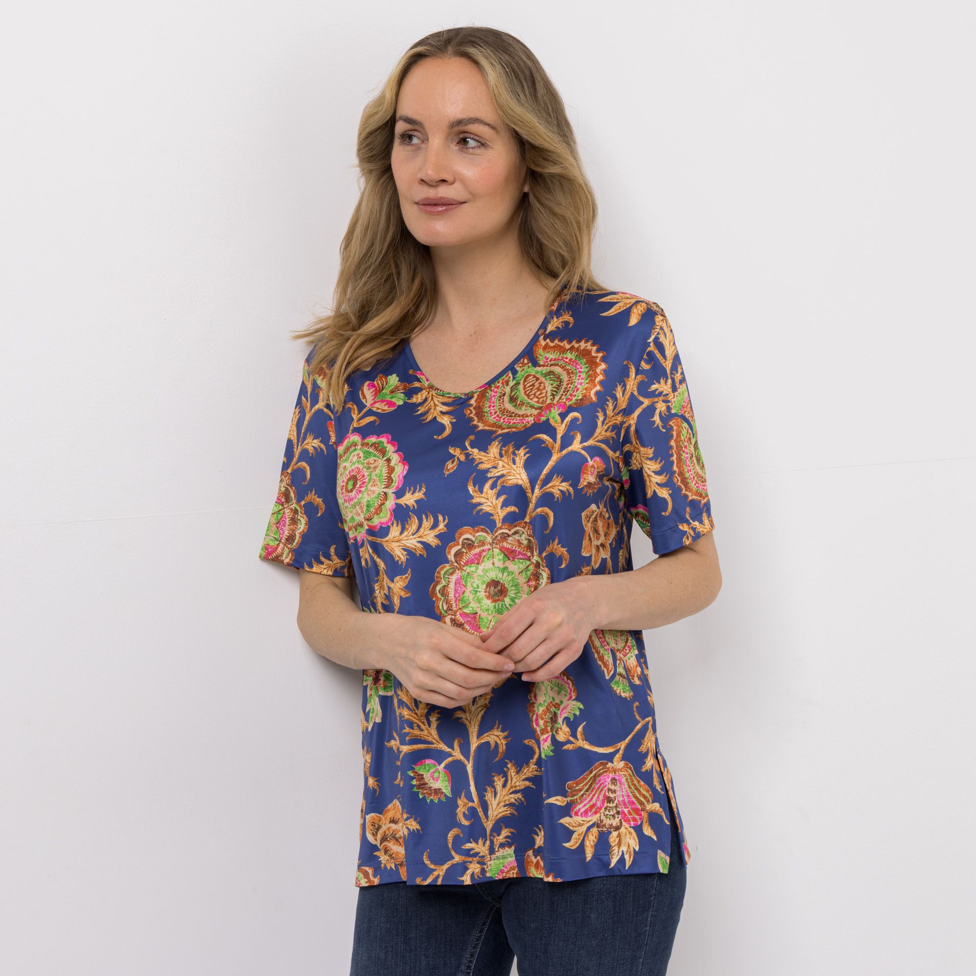 IN-PRINT Shirt, 1/2-Arm V-Ausschnitt Seitenschlitze