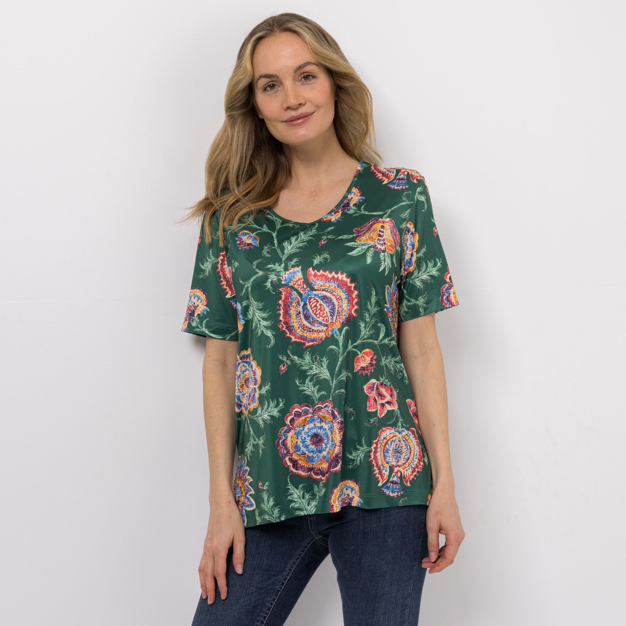 IN-PRINT Shirt, 1/2-Arm V-Ausschnitt Seitenschlitze