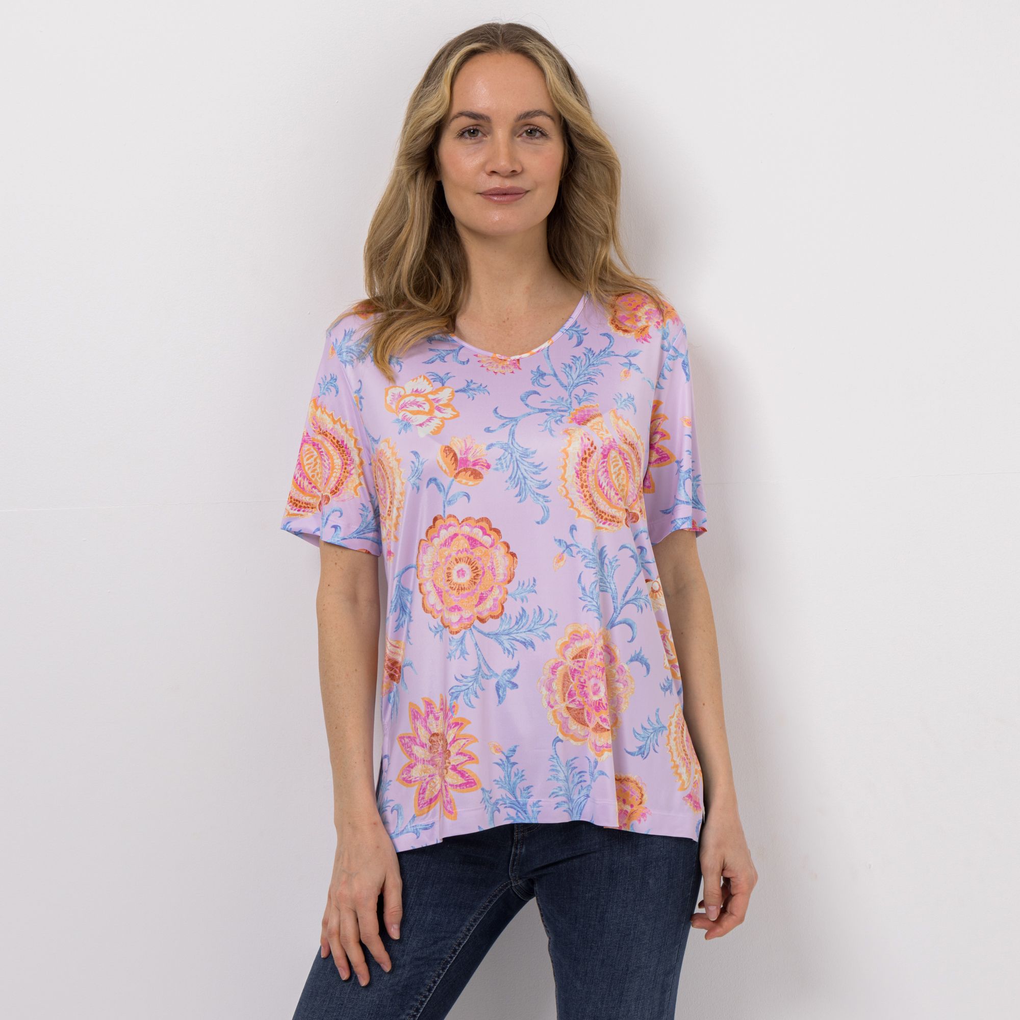 IN-PRINT Shirt, 1/2-Arm V-Ausschnitt Seitenschlitze