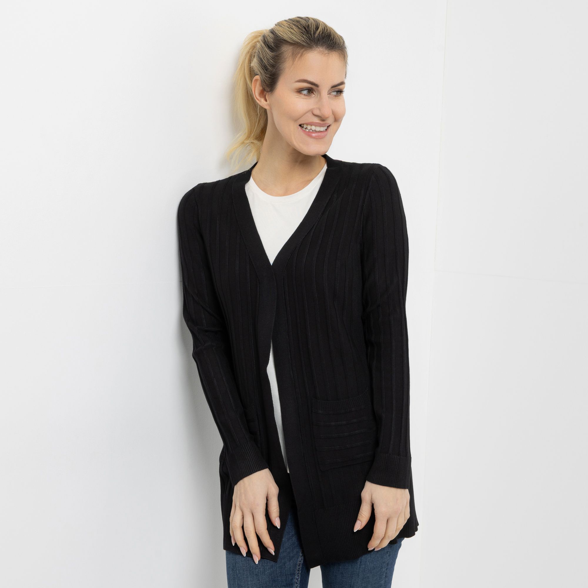 VIA MILANO Longcardigan Rippstrick Länge ca. 78cm oberschenkelbedeckend