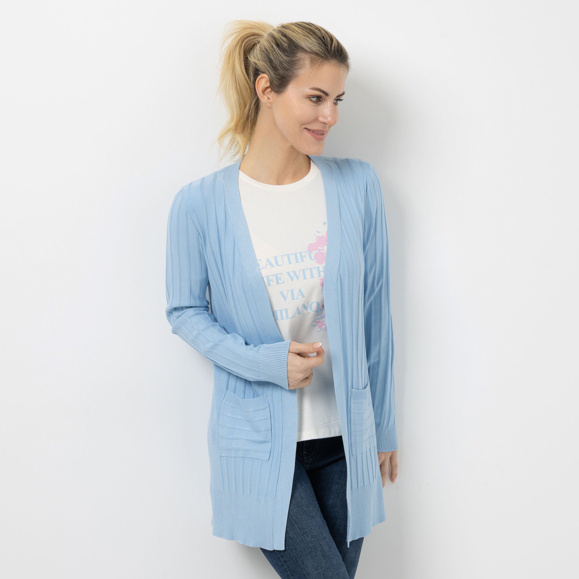 VIA MILANO Longcardigan Rippstrick Länge ca. 78cm oberschenkelbedeckend