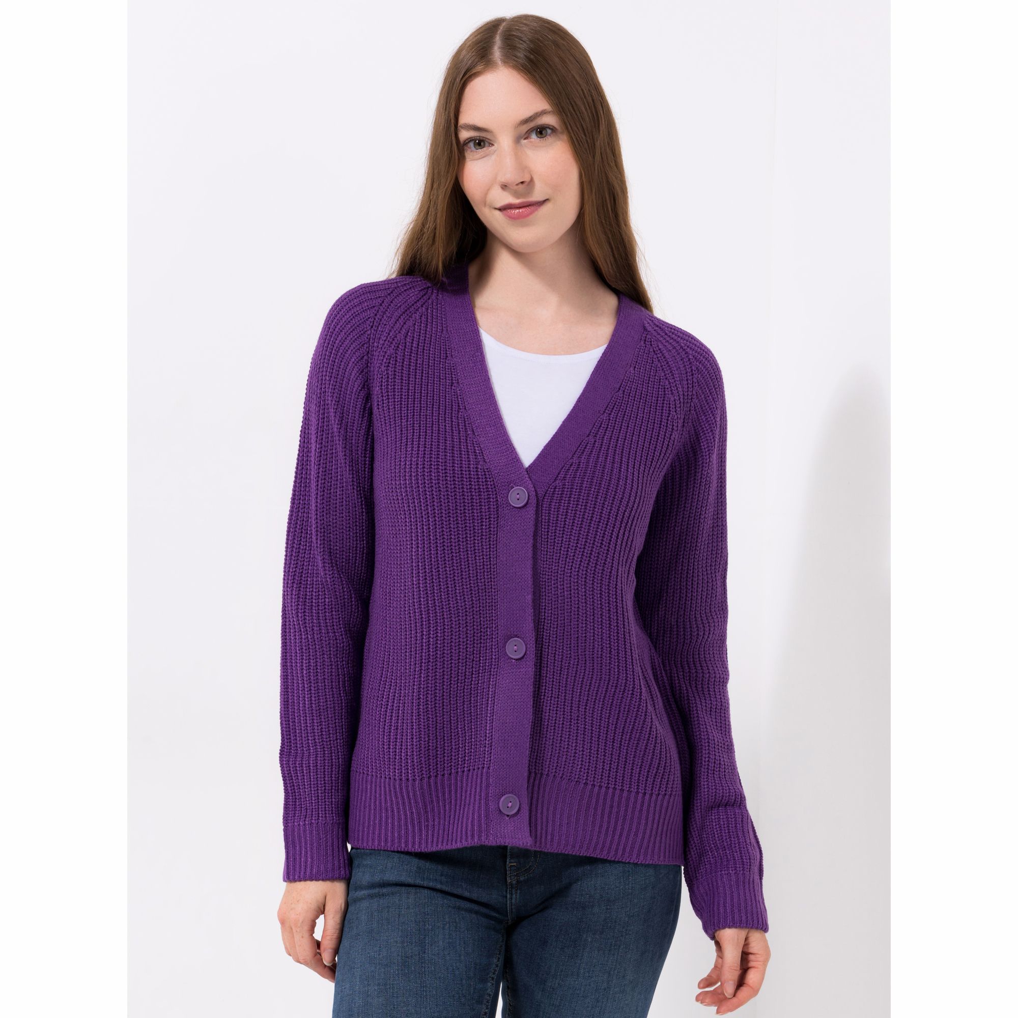 LYLA Strickjacke, 1/1-Arm Grobstrick V-Ausschnitt durchgeknöpft