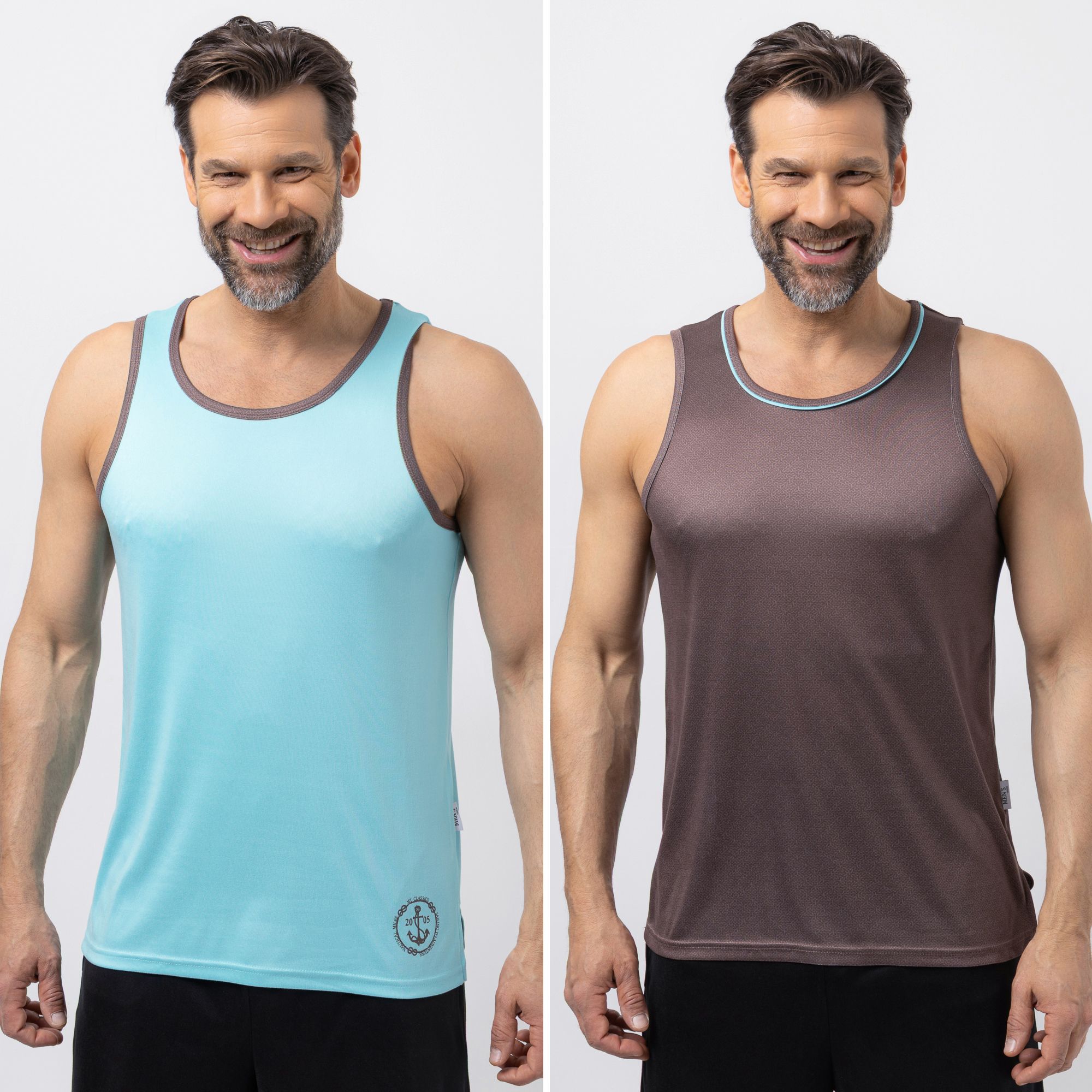MEN'S TOUCH 2 Tops ohne Arm Rundhalsausschnitt schmale Passform