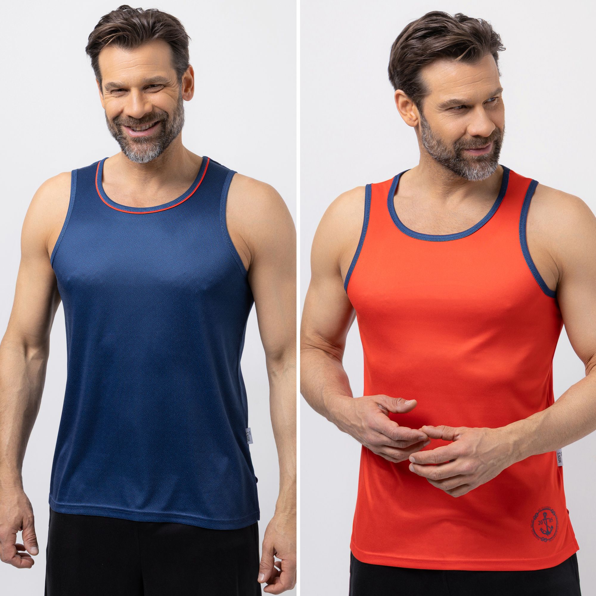 MEN'S TOUCH 2 Tops ohne Arm Rundhalsausschnitt schmale Passform