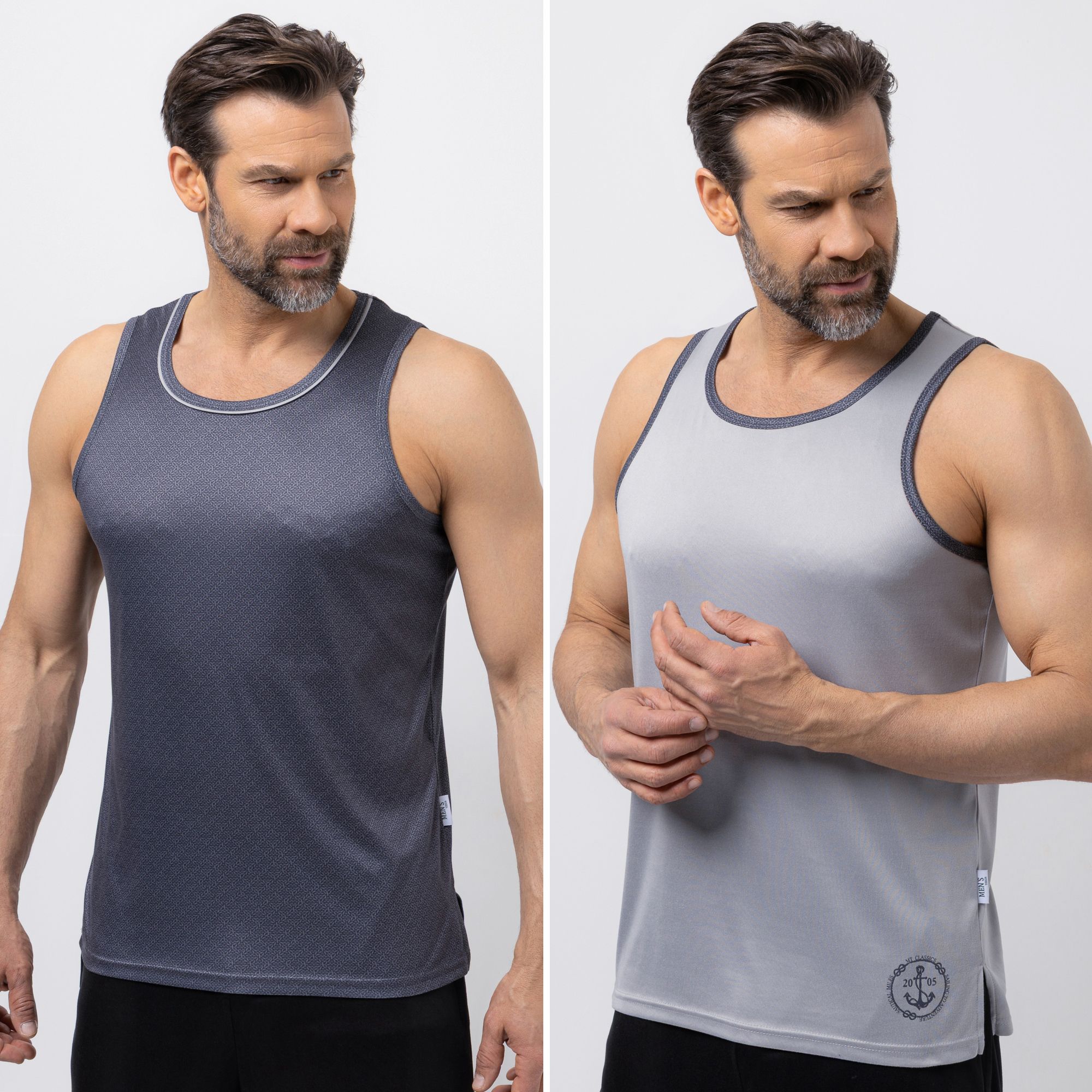 MEN'S TOUCH 2 Tops Rundhalsausschnitt Seitenschlitze schmale Passform