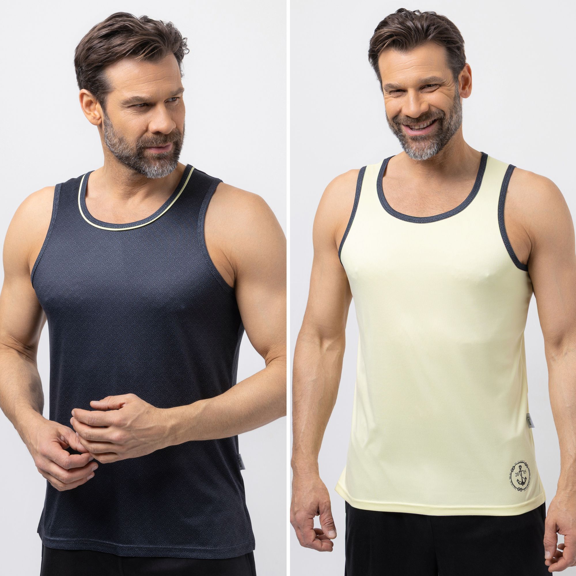 MEN'S TOUCH 2 Tops ohne Arm Rundhalsausschnitt schmale Passform