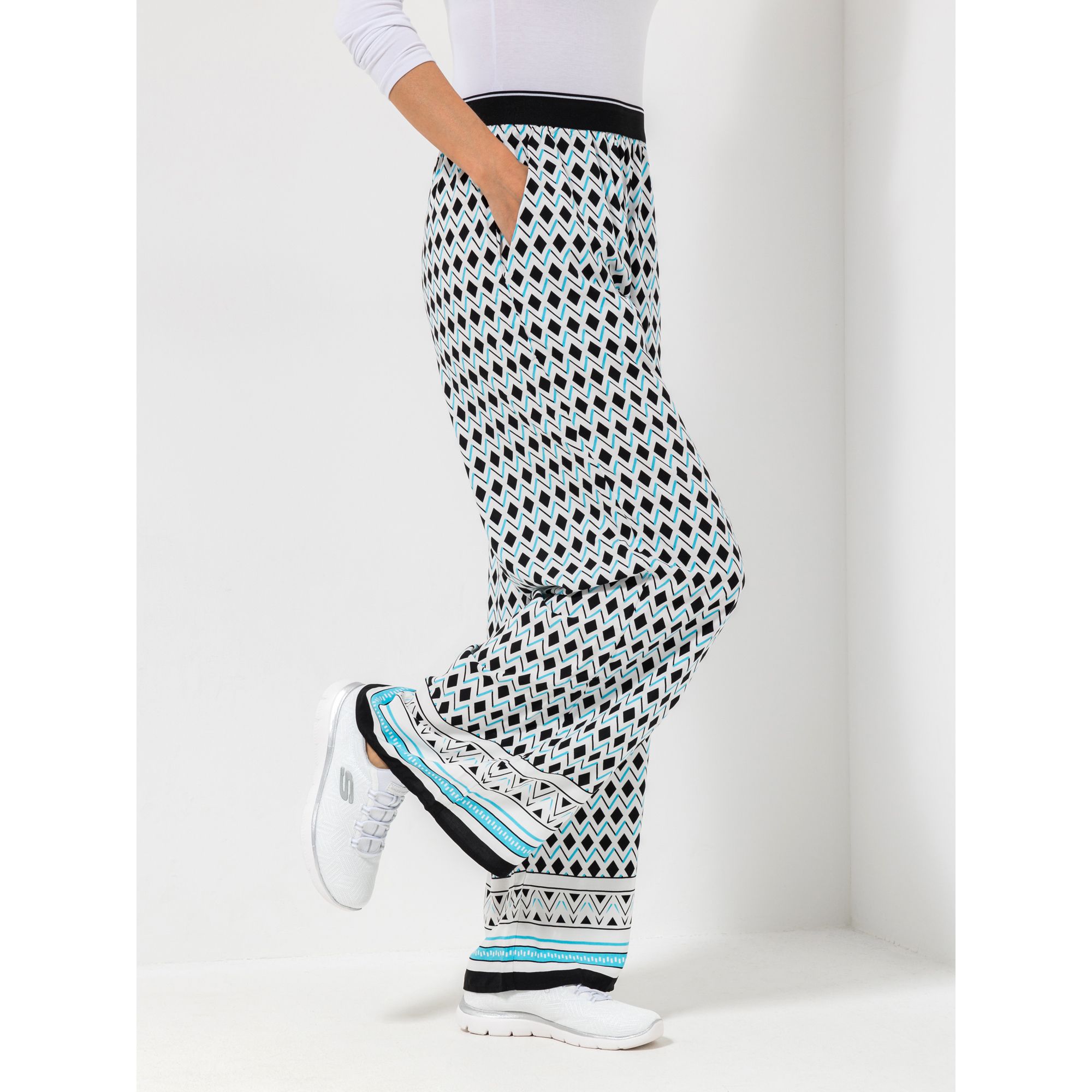 VIA MILANO Hose, 1/1-Länge Rundumdehnbund weites Bein 2 Eingrifftaschen