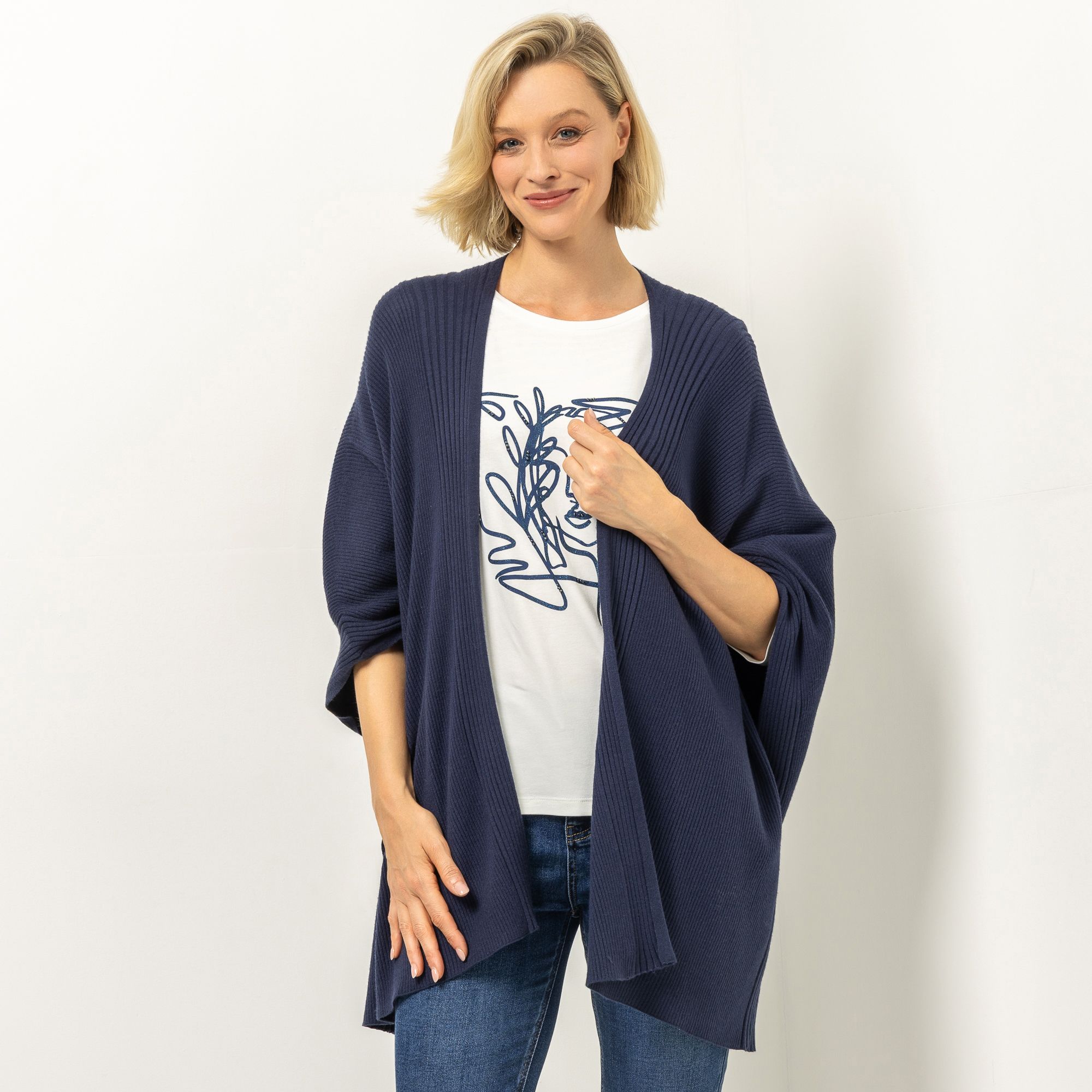 VIA MILANO Strick-Cape offene Front weite Form gerippt
