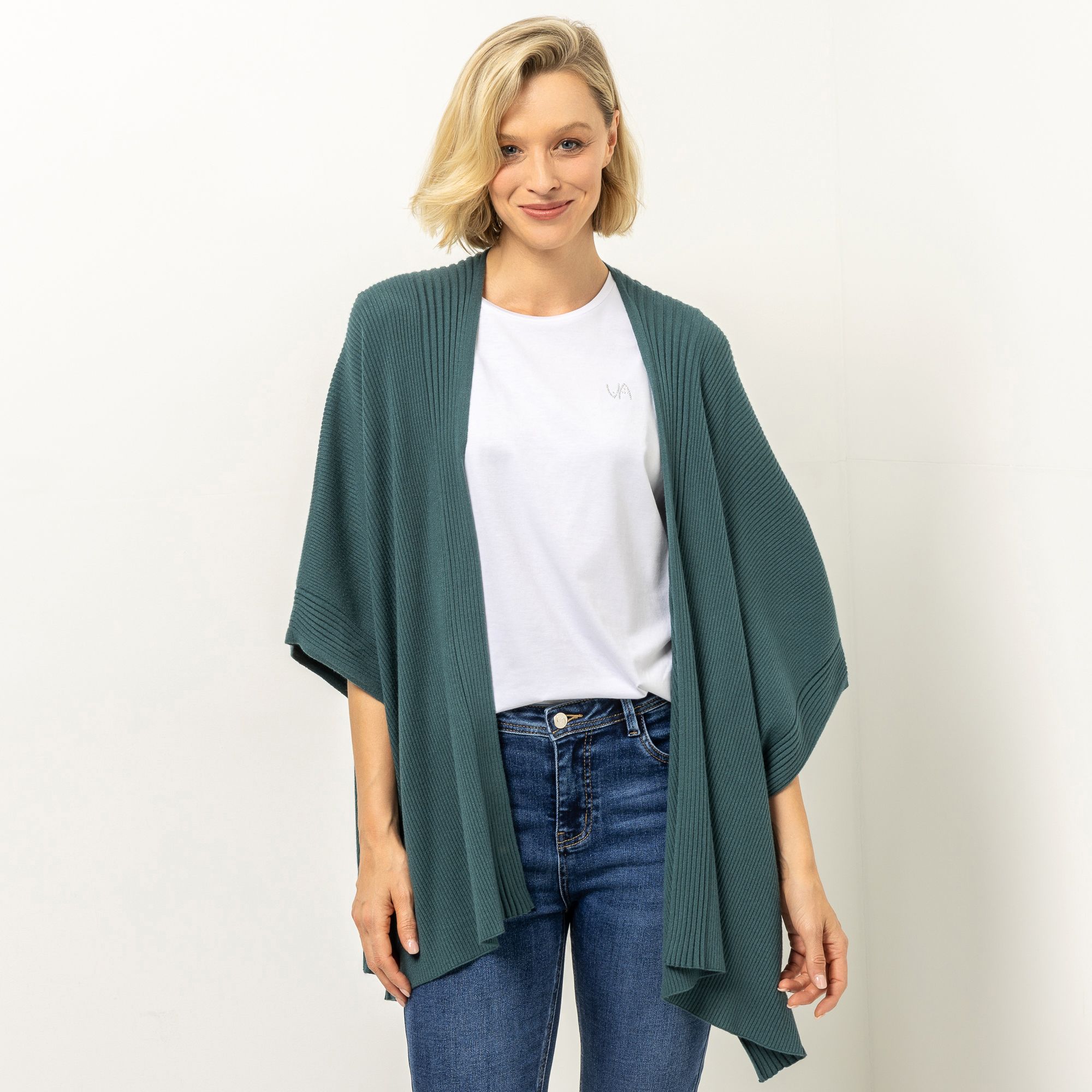 VIA MILANO Strick-Cape offene Front weite Form gerippt