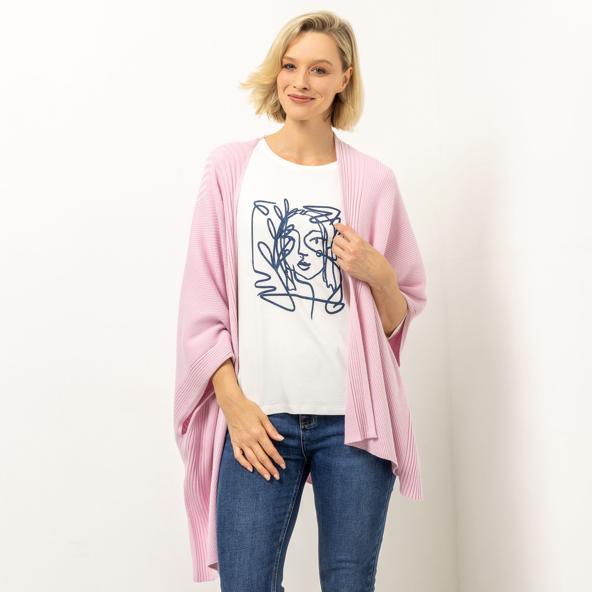 VIA MILANO Strick-Cape offene Front weite Form gerippt