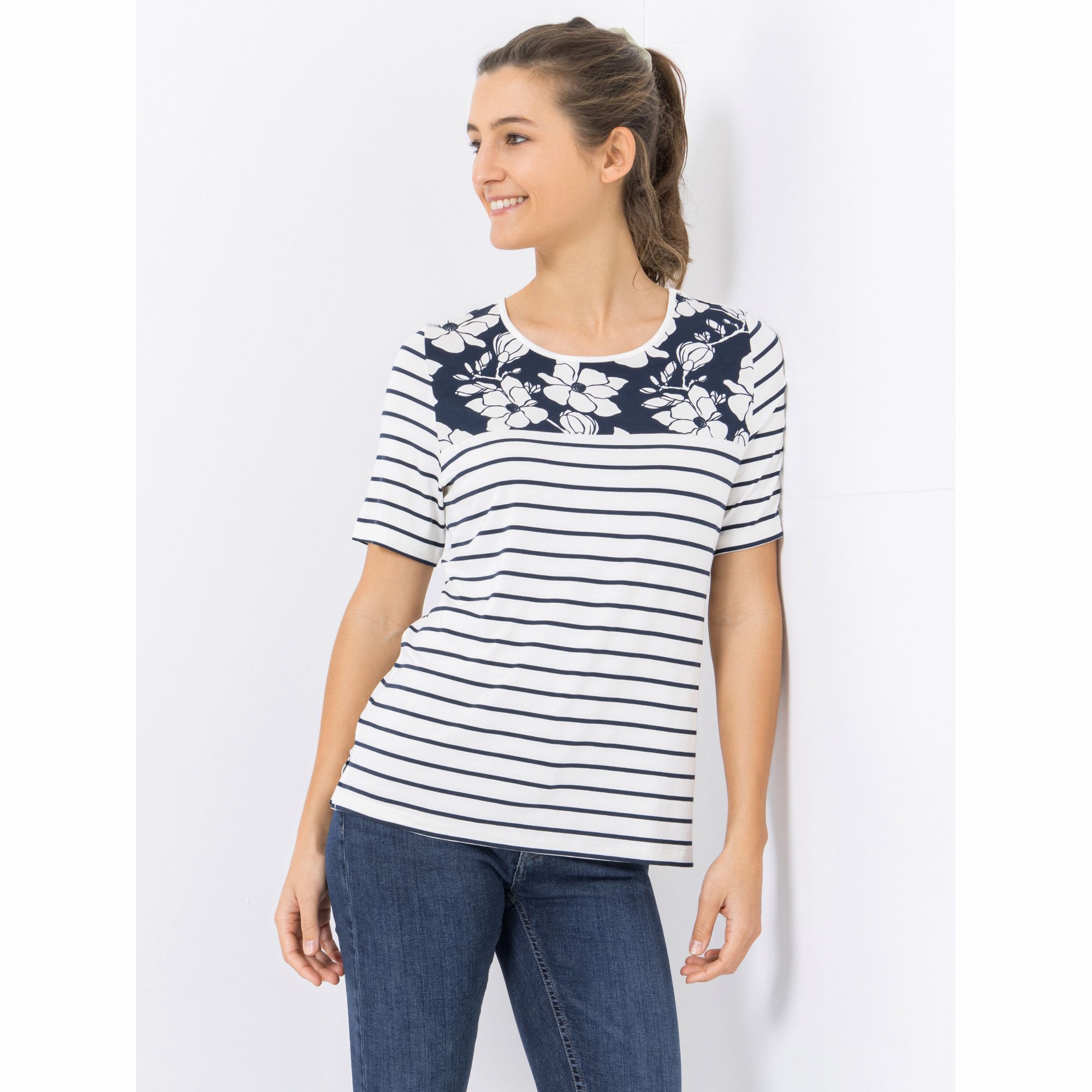 DENIM & CO. Shirt, 1/2-Arm Rundhalsausschnitt figurumspielend mit ECOVERO Viskose