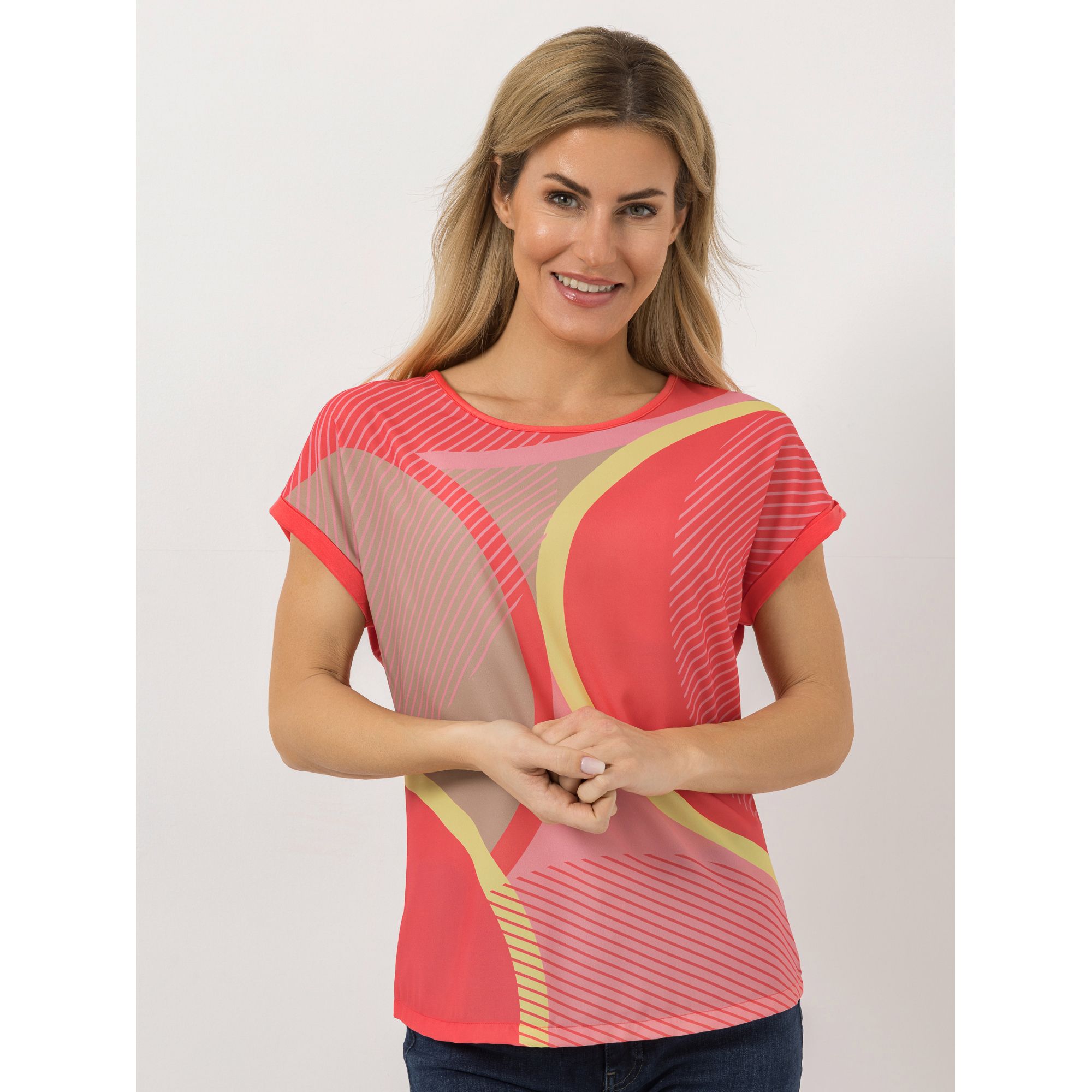 VIA MILANO Blusenshirt, 1/2-Arm Rundhalsausschnitt gemustert figurumspielend