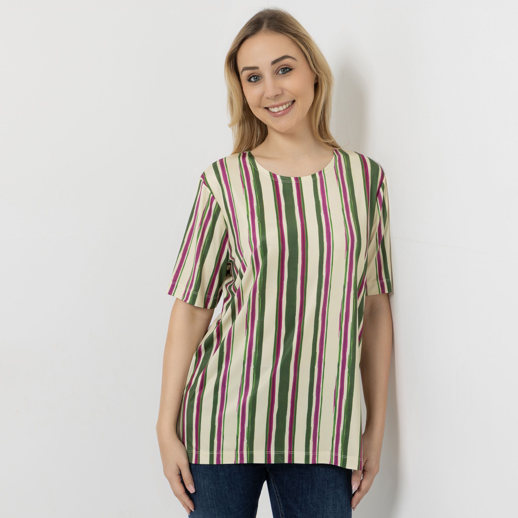 IN-PRINT Shirt, 1/2-Arm Rundhalsausschnitt Seitenschlitze