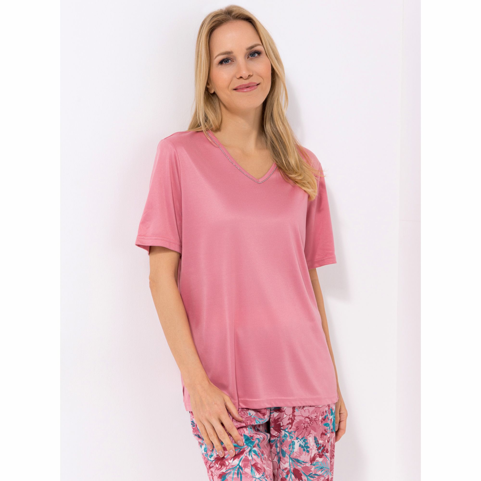 JERYMOOD HOMEWEAR Shirt, 1/2-Arm Mikrofaser V-Ausschnitt basic