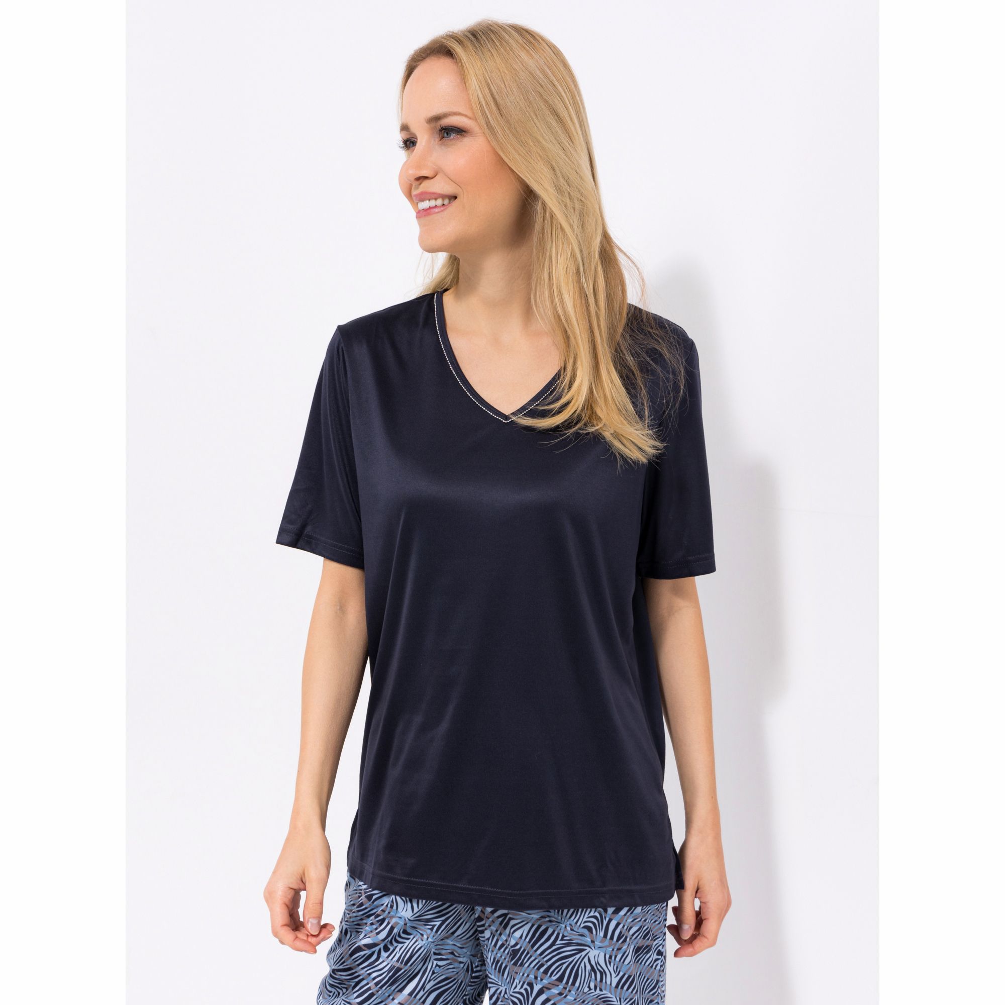 JERYMOOD HOMEWEAR Shirt, 1/2-Arm Mikrofaser V-Ausschnitt basic