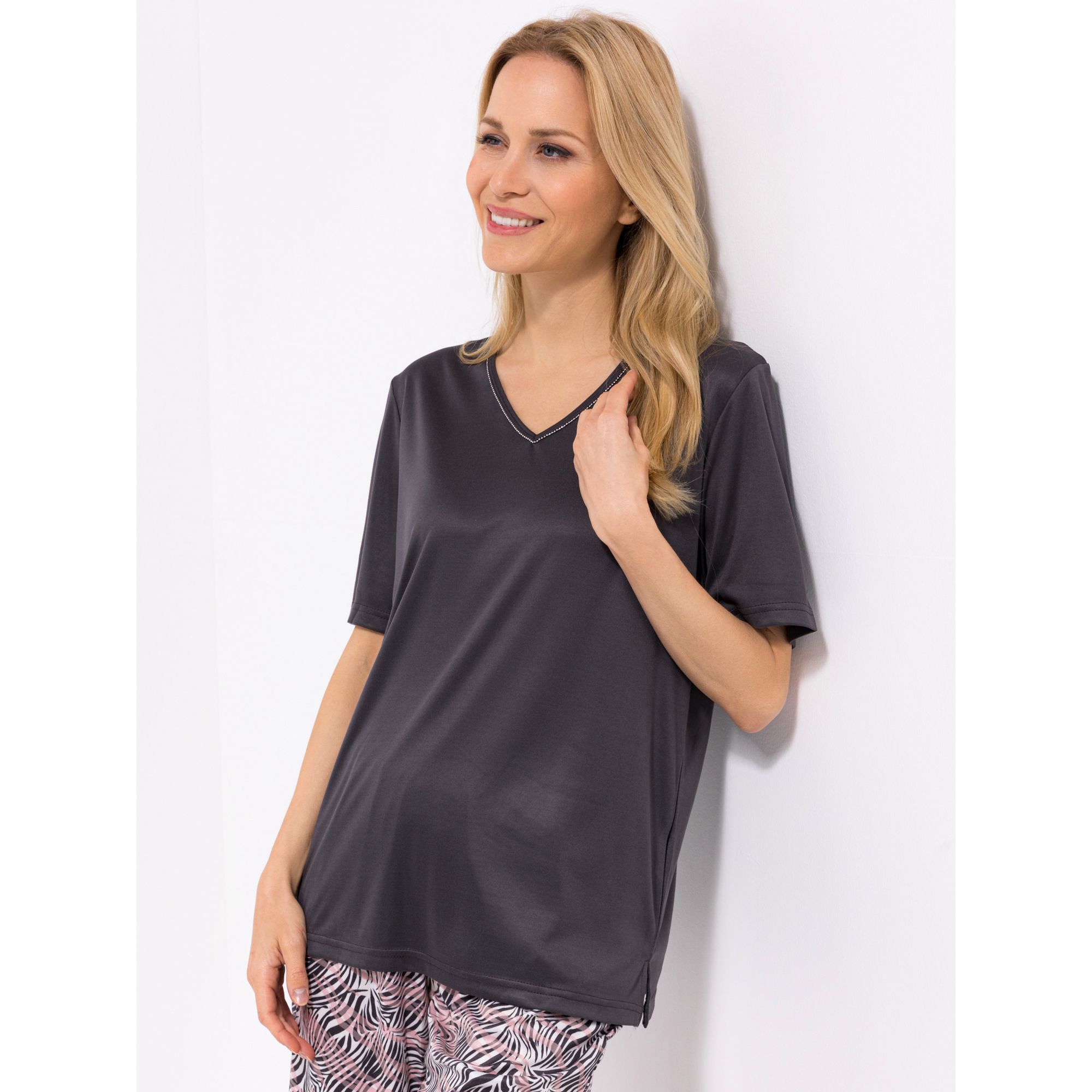 JERYMOOD HOMEWEAR Shirt, 1/2-Arm Mikrofaser V-Ausschnitt basic