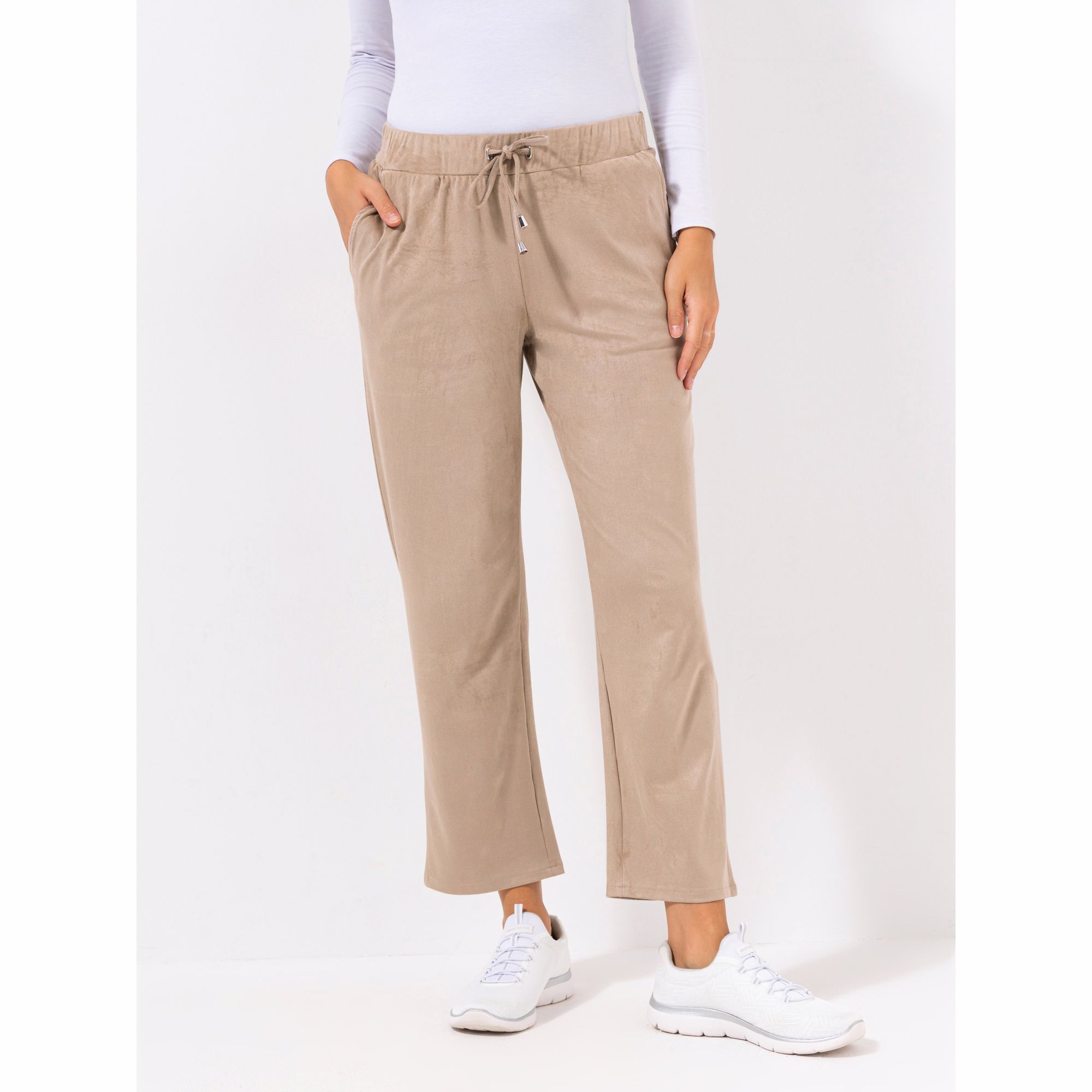 LYLA Hose, knöchellang Wildleder-Optik Bund mit Tunnelzug Flügeltaschen