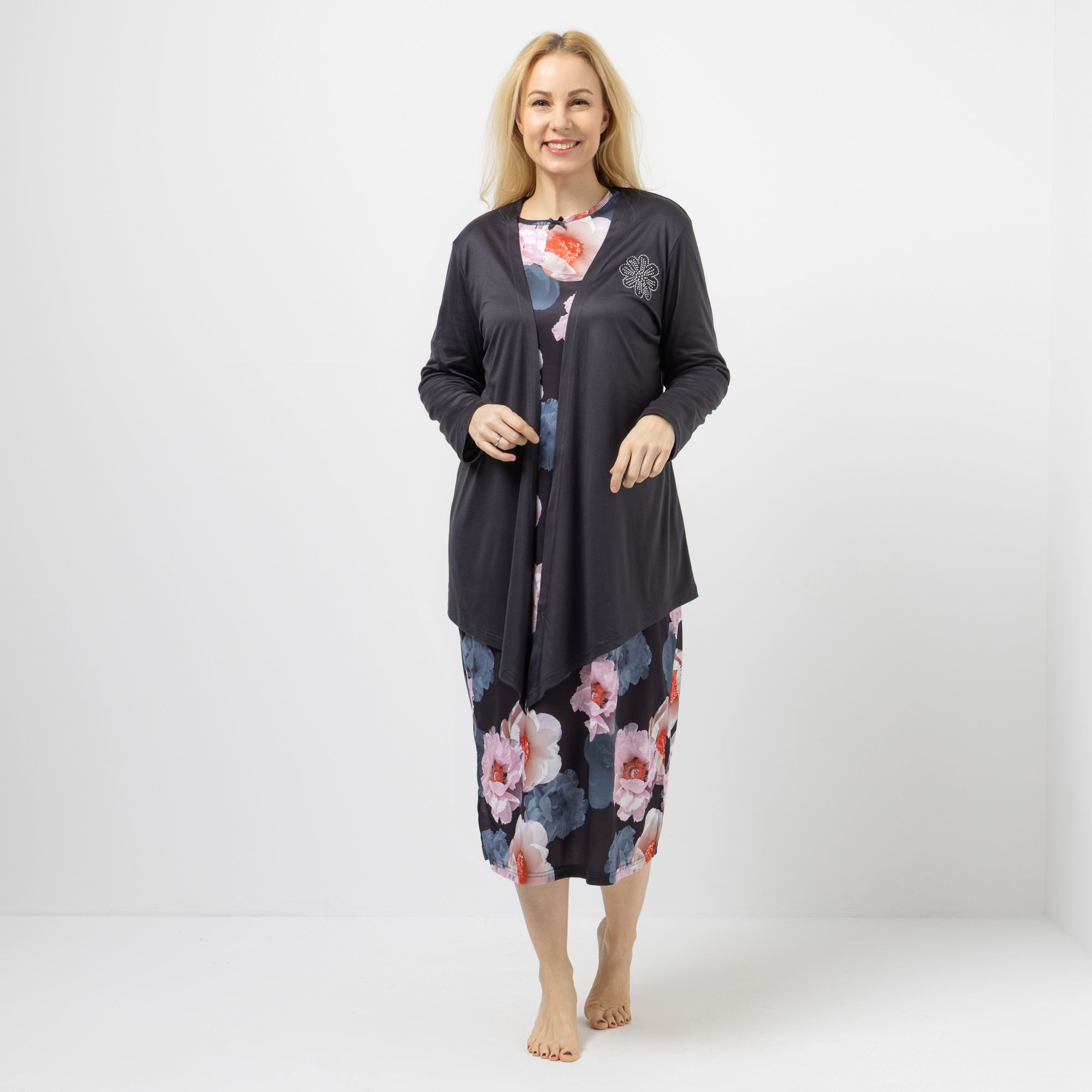 LITTLE ROSE Nachthemd & Cardigan Mikrofaser Flanell 1/1-Arm