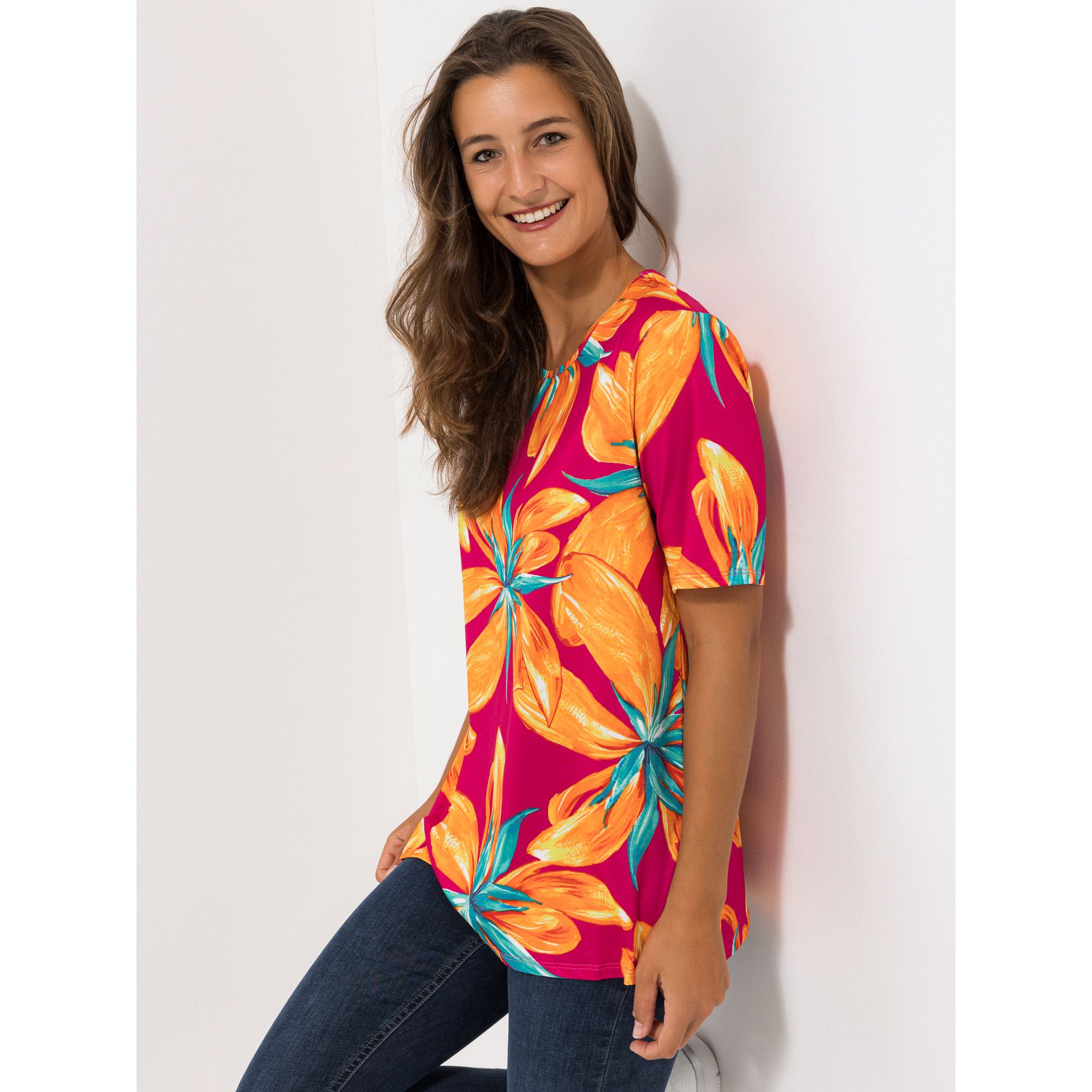 IN-PRINT Shirt 1/2-Arm Rundhalsausschnitt Seitenschlitze