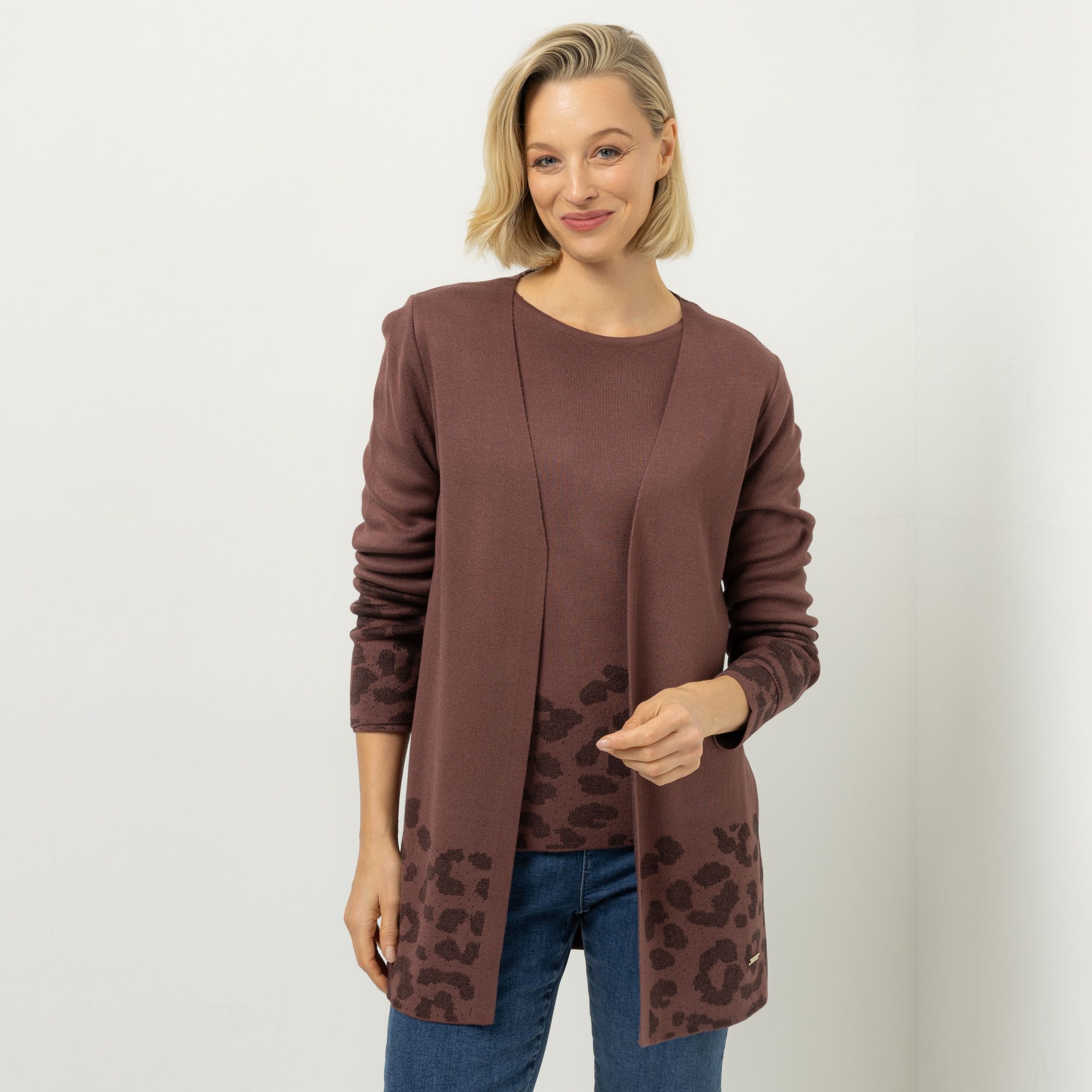 AMINATI® Cardigan, langarm offene Front Jacquard figurumspielend