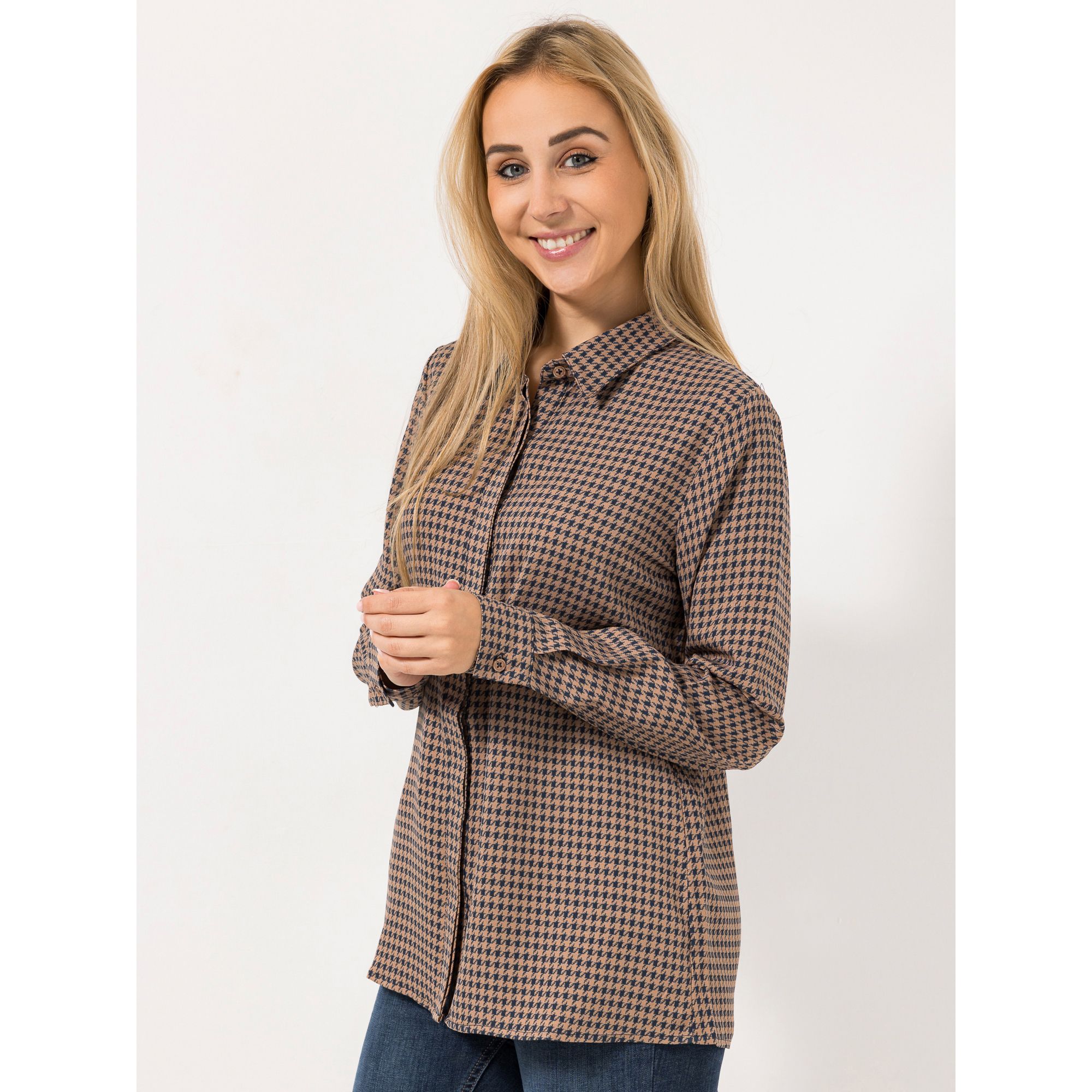 VIA MILANO Bluse, 1/1-Arm Kragen Knopfleiste kariert