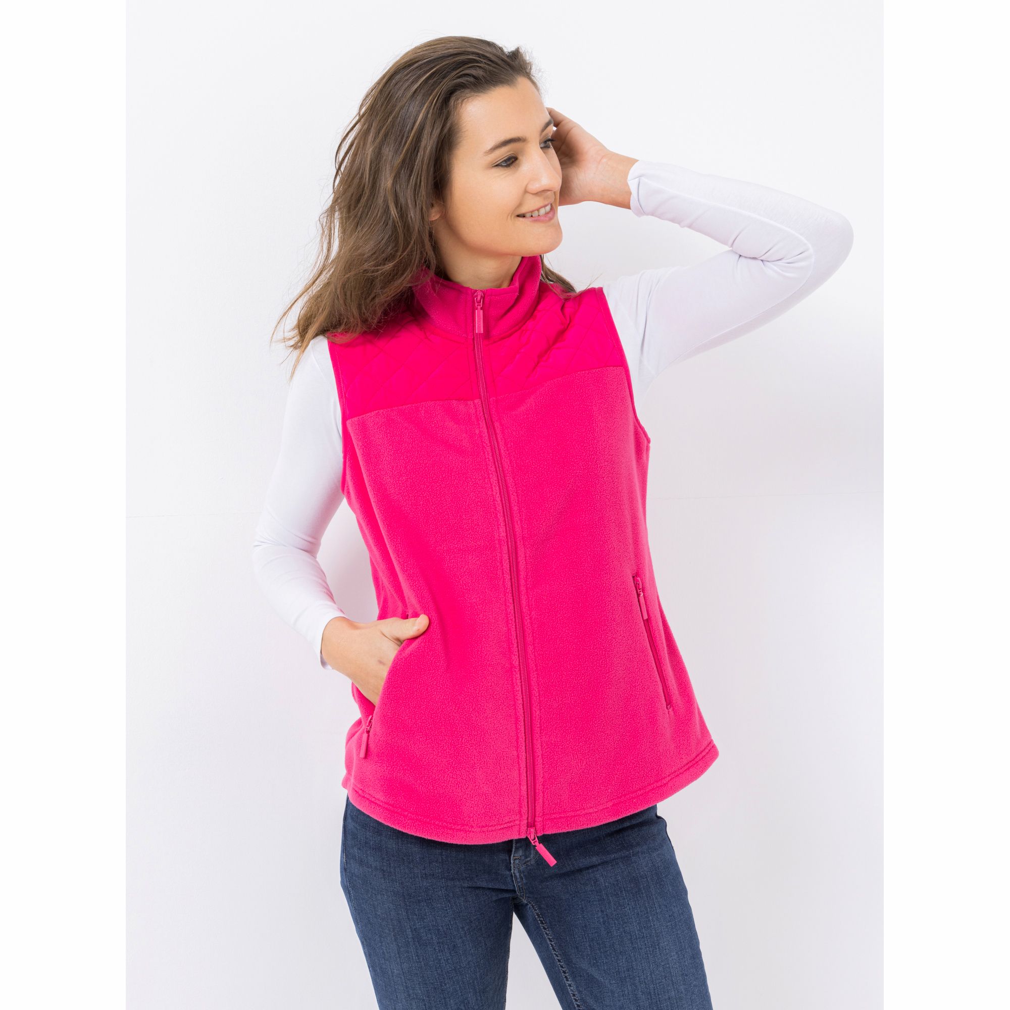 DENIM & CO. Weste Stehkragen 2-Wege Reißverschluss Materialmix