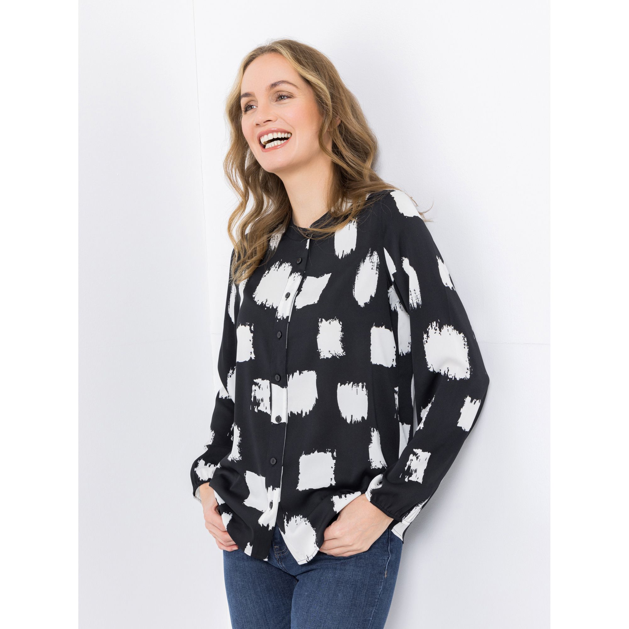 VIA MILANO Bluse, 1/1-Arm Gummi am Ärmelsaum Stehkragen figurumspielend