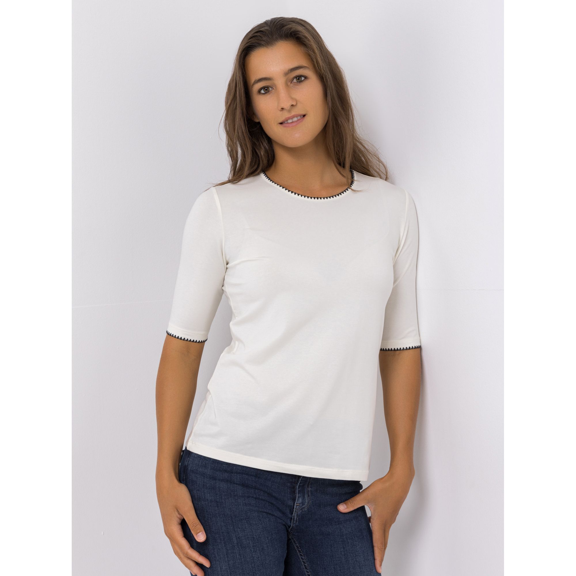 VIA MILANO Shirt, 1/2-Arm Rundhalsausschnitt Kontrast-Details figurumspielend