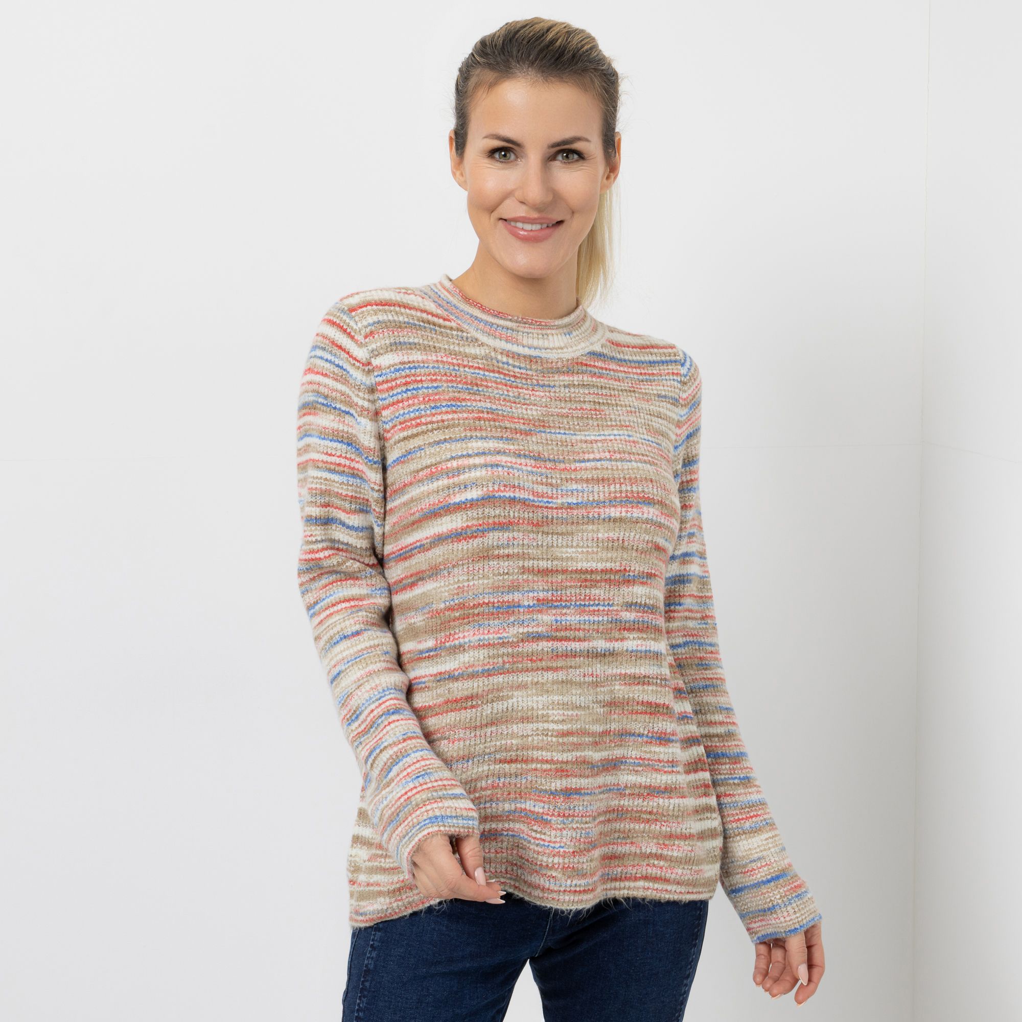 CASHMASOFT Pullover Stehkragen Mehrfarbig gestreift figurumspielend