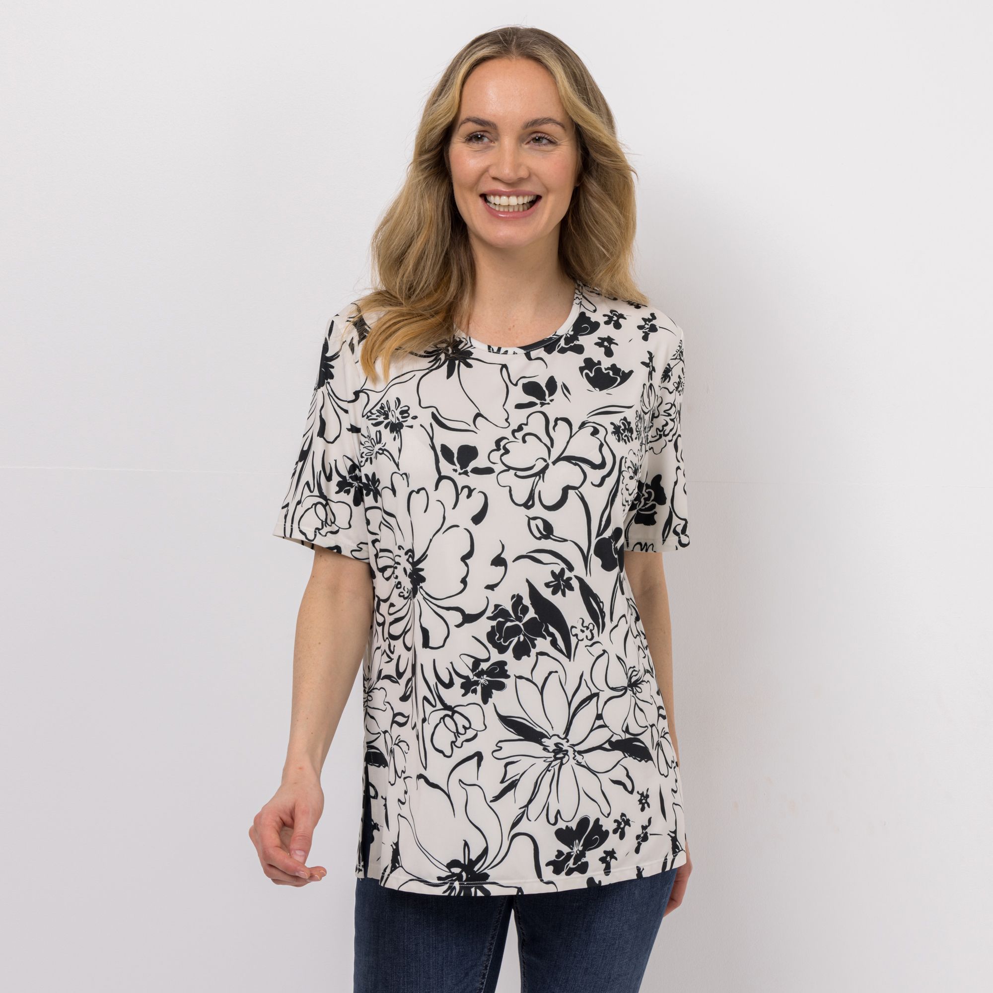 IN-PRINT Shirt, 1/2-Arm Rundhalsausschnitt Seitenschlitze