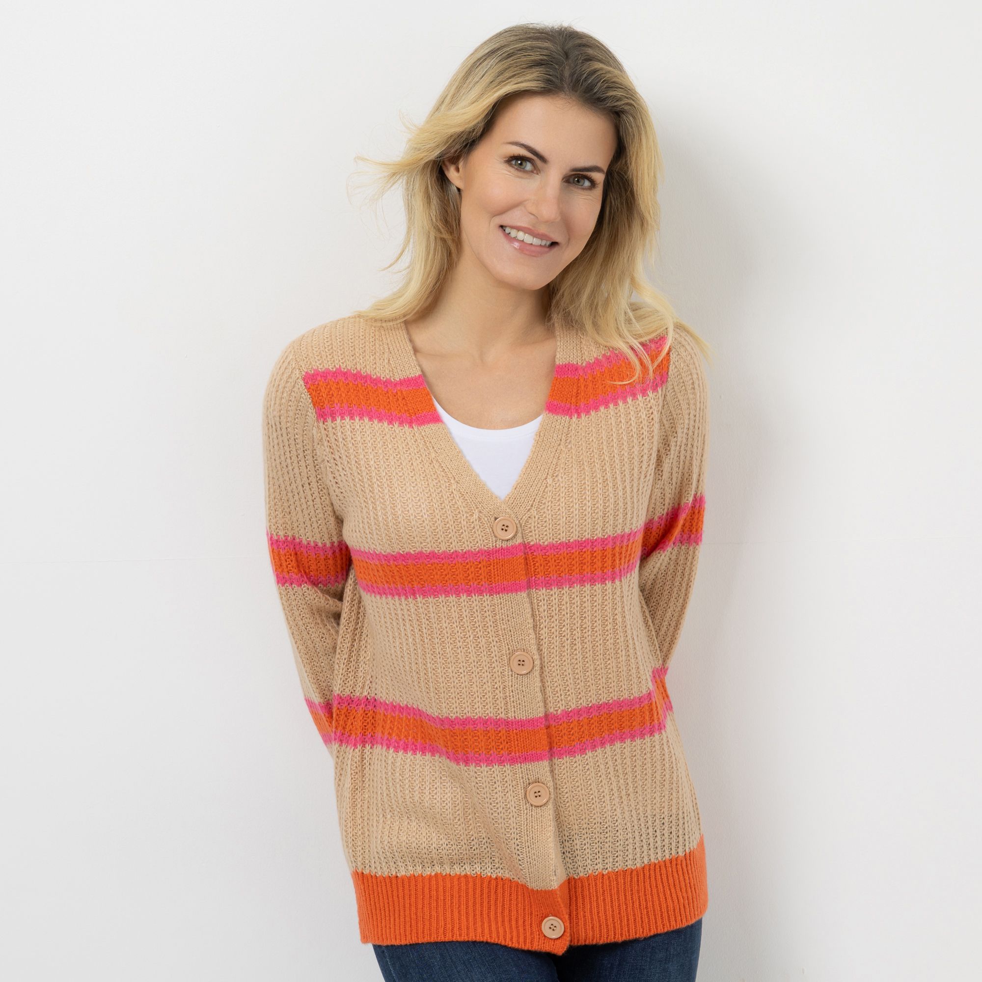 VIA MILANO Cardigan, 1/1-Arm V-Ausschnitt Knopfleiste leger weit