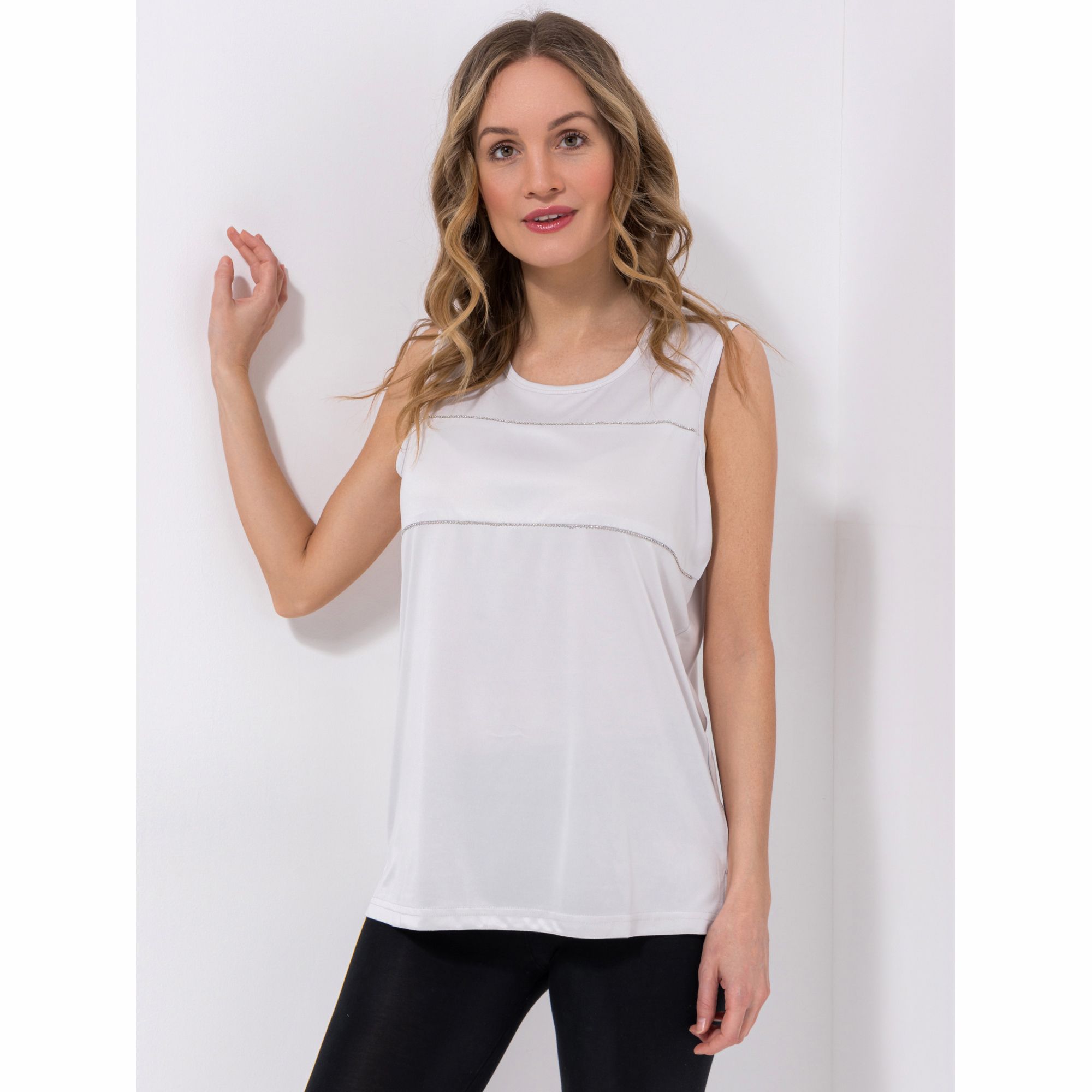 JERYMOOD HOMEWEAR Top, ohne Arm Mikrofaser Rundhalsausschnitt Perlendetails