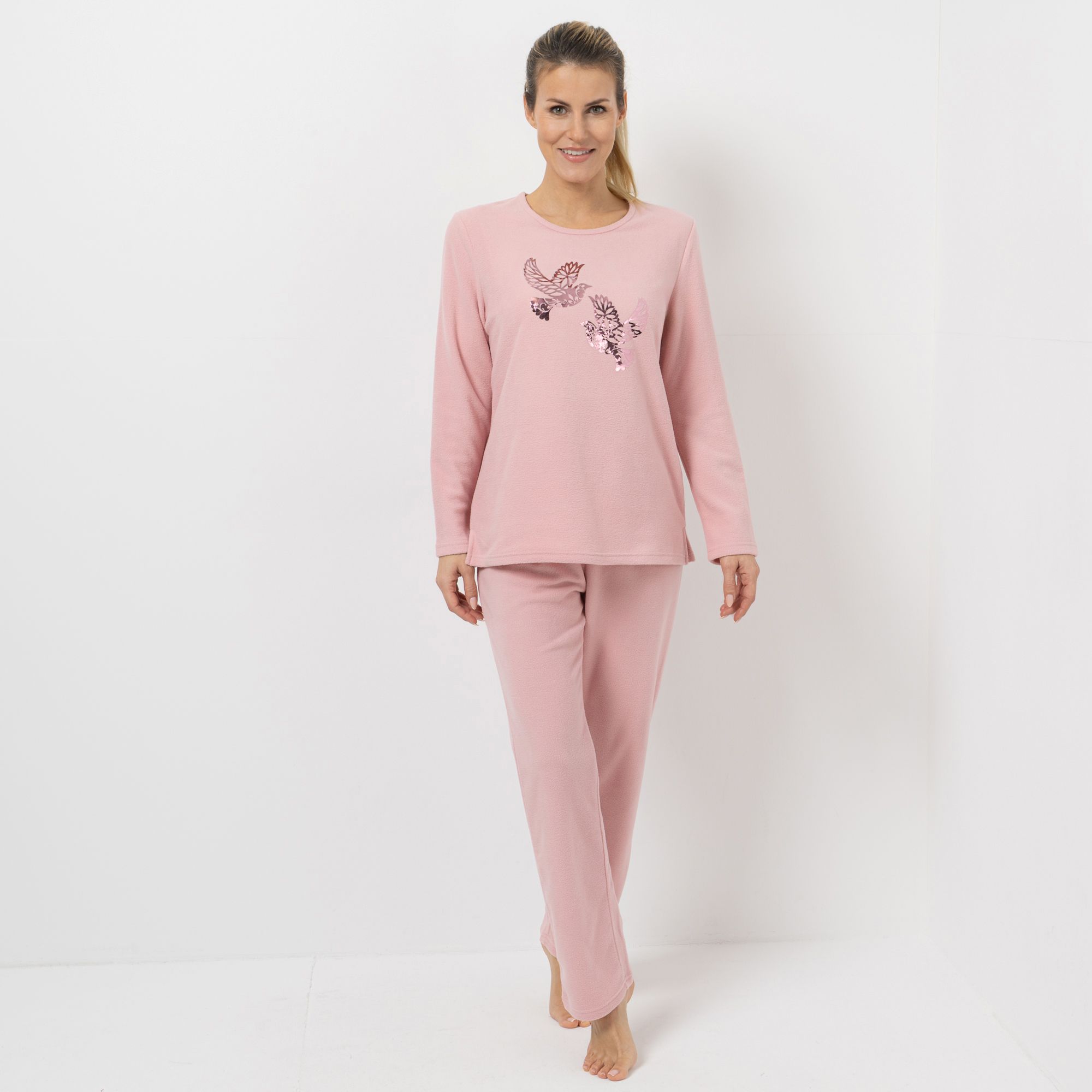 LITTLE ROSE Pyjama, 1/1-Arm Mikrofaser Fleece Tiermotiv Hologramm Folie