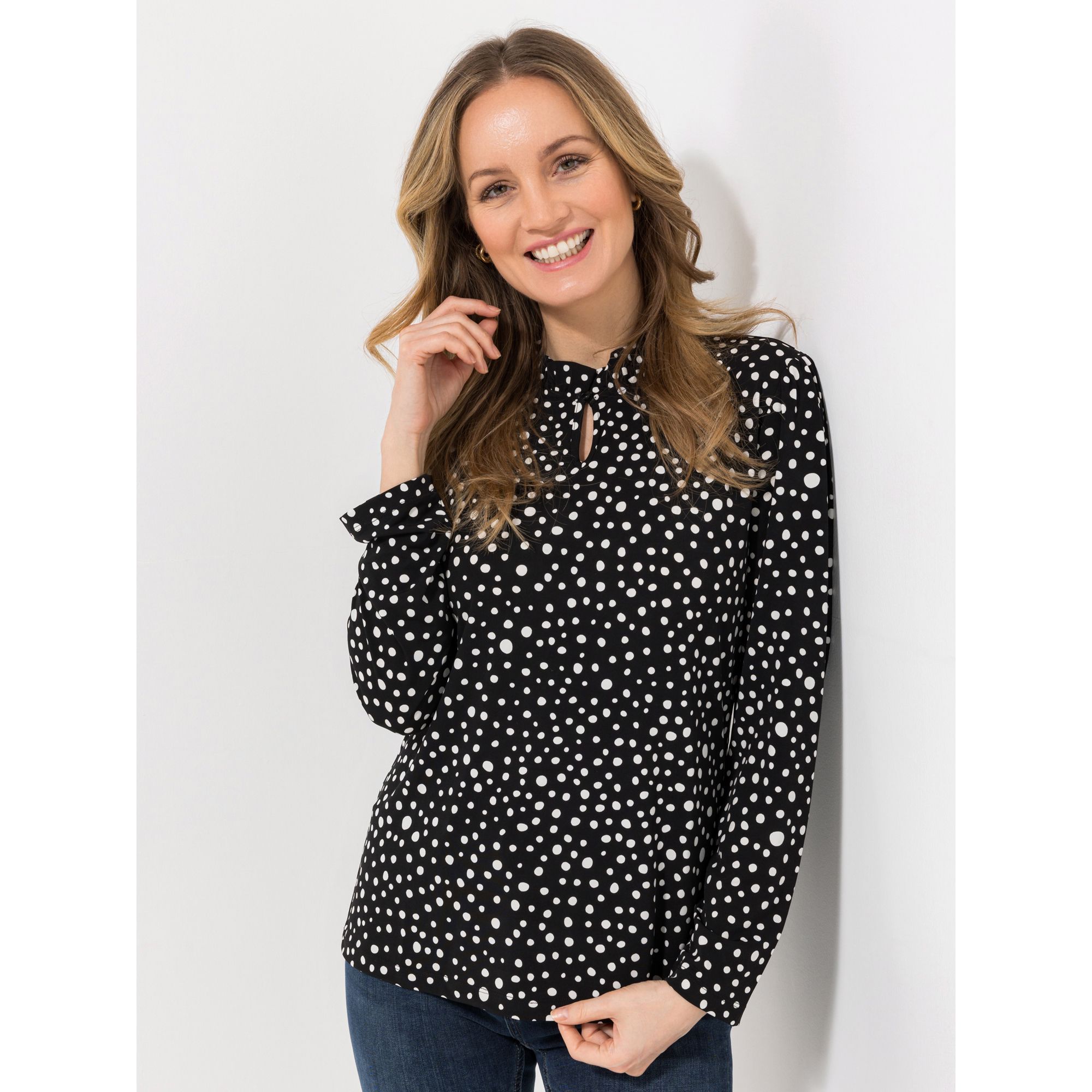 DENIM & CO. Shirt, 1/1-Arm Stehkragen mit Schlaufe allover Druck