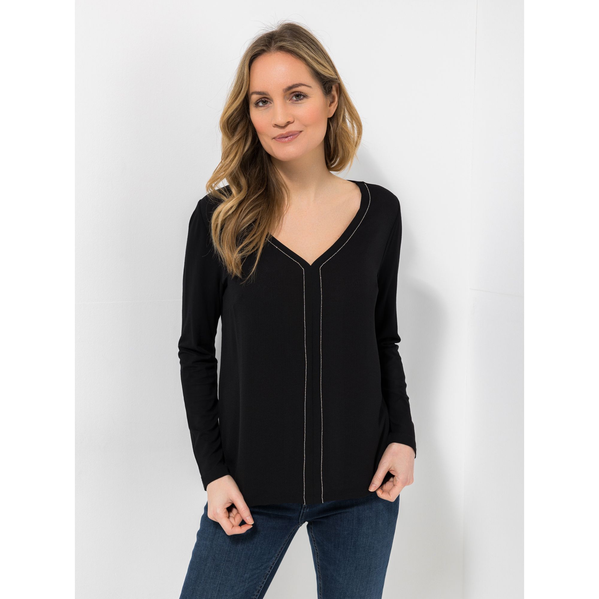 VIA MILANO Blusenshirt, 1/1-Arm V-Ausschnitt Ziernaht figurumspielend