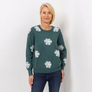 DENIM & CO. Pullover Rundhalsausschnitt Jacquard figurumspielend
