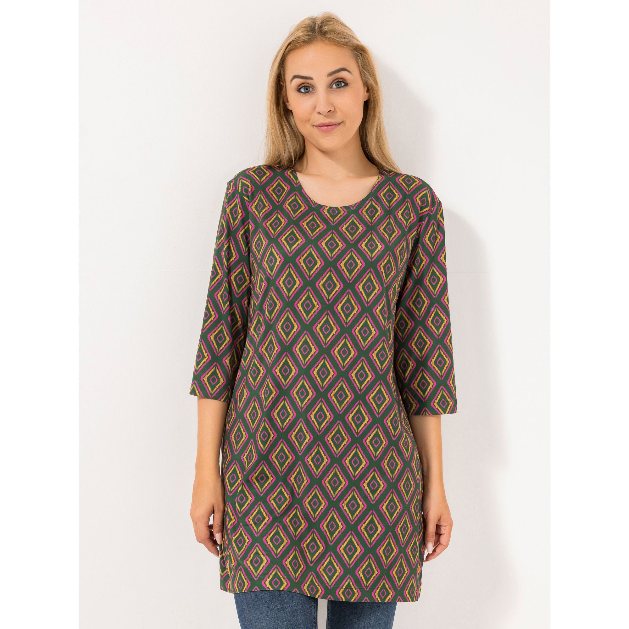 IN-PRINT Tunika, 3/4-Arm Rundhalsausschnitt Seitenschlitze leger-weit